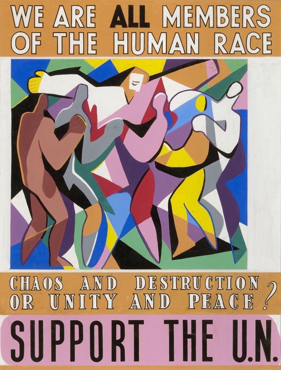 Jo Cain Figurative Painting - UN Poster Design American Scene Mid 20th Century Modernism WPA World Peace