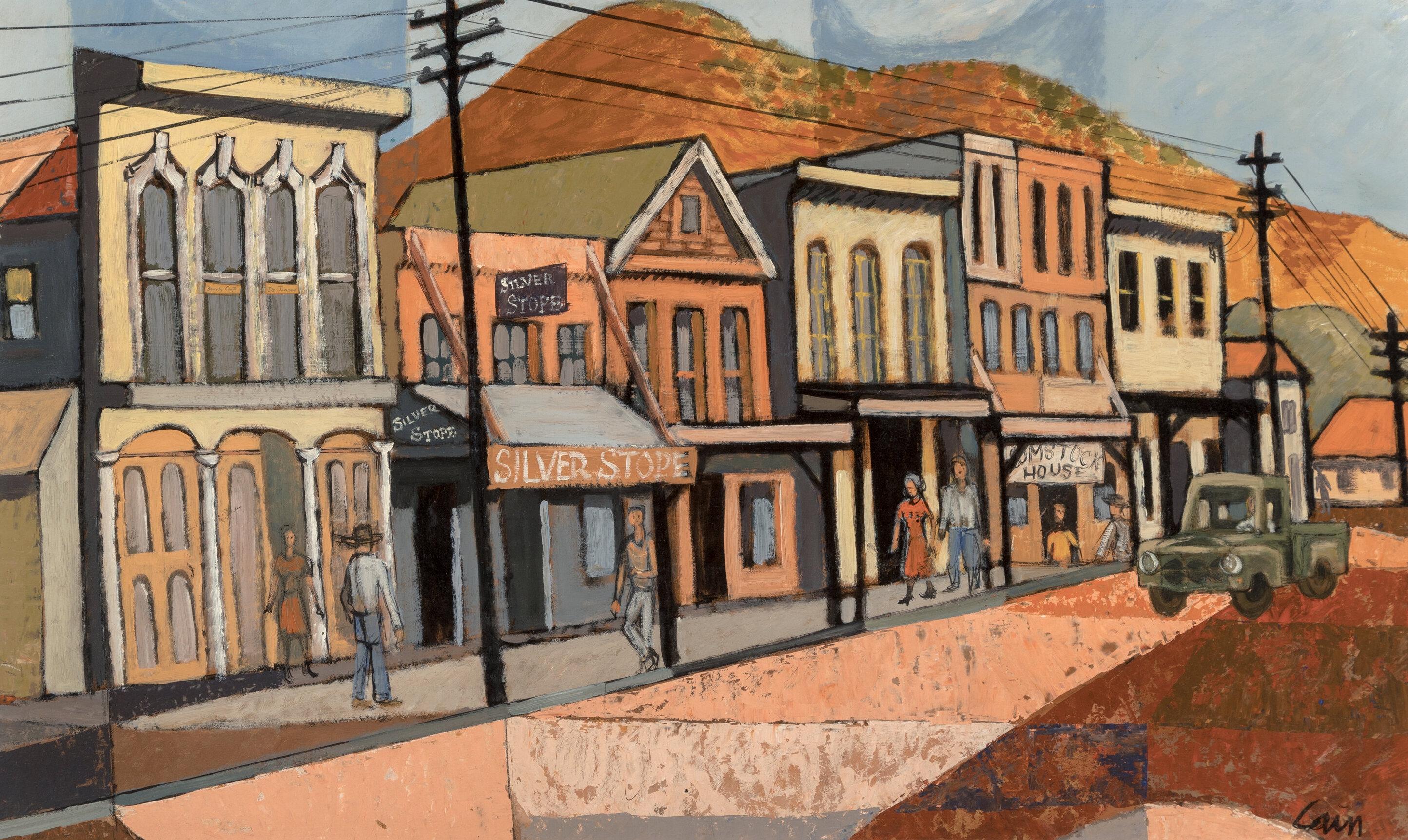 Jo Cain Landscape Painting - "Virginia City, Nevada, " Joseph Cain, Mining Town, Silver Rush, Comstock Lode