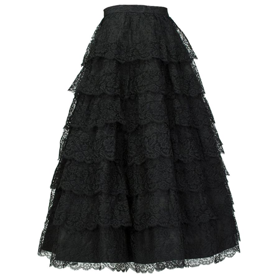 Jo Copeland New Look Black Tiered Lace Full Ballerina Ball Skirt - XS-S, 1950s For Sale