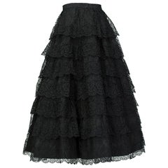 Jo Copeland New Look Black Tiered Lace Full Ballerina Ball Skirt - XS-S, 1950s