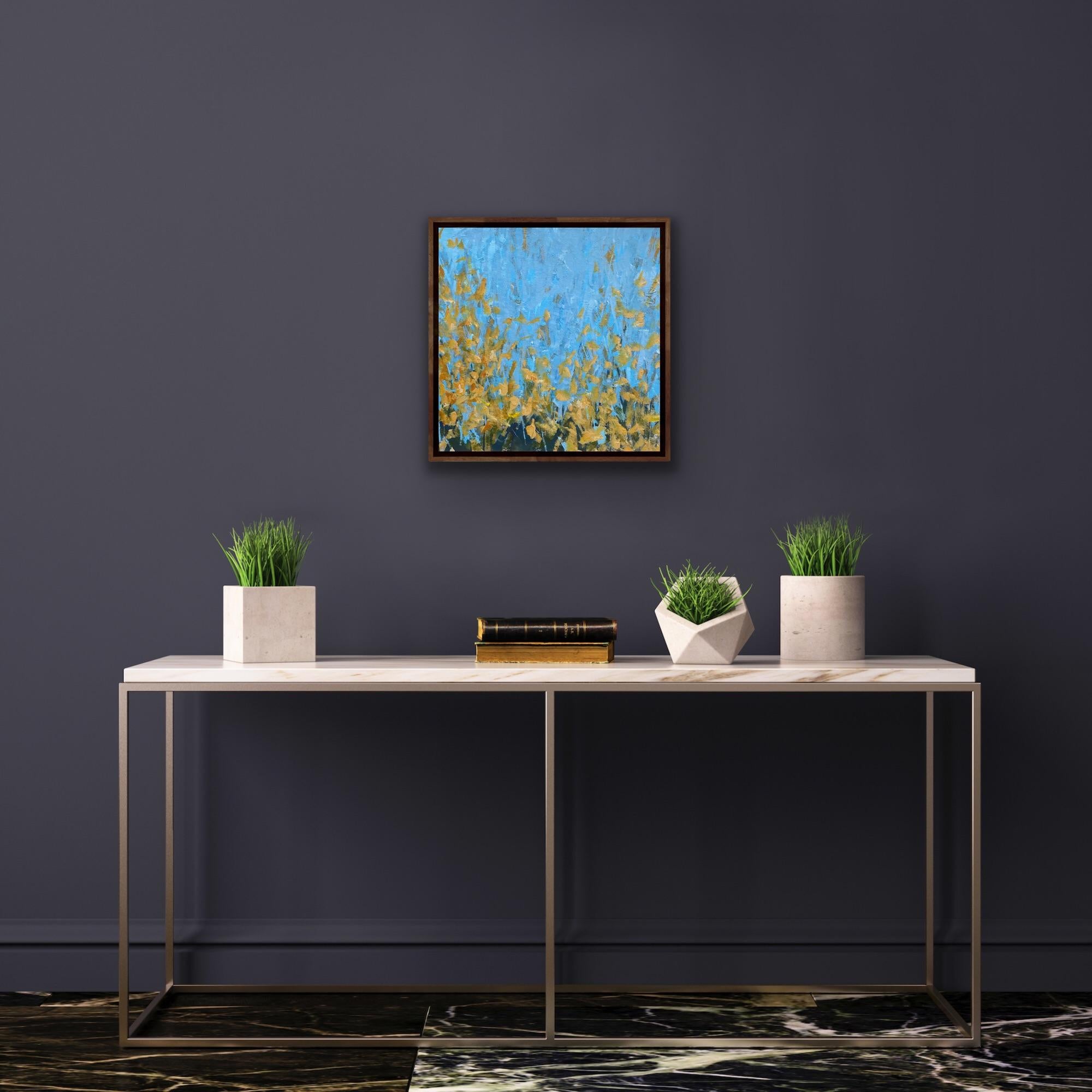 Gorse 2, Jo Cottam, Abstract painting, original painting, floral art for sale - Blue Abstract Painting by Jo Cottam 