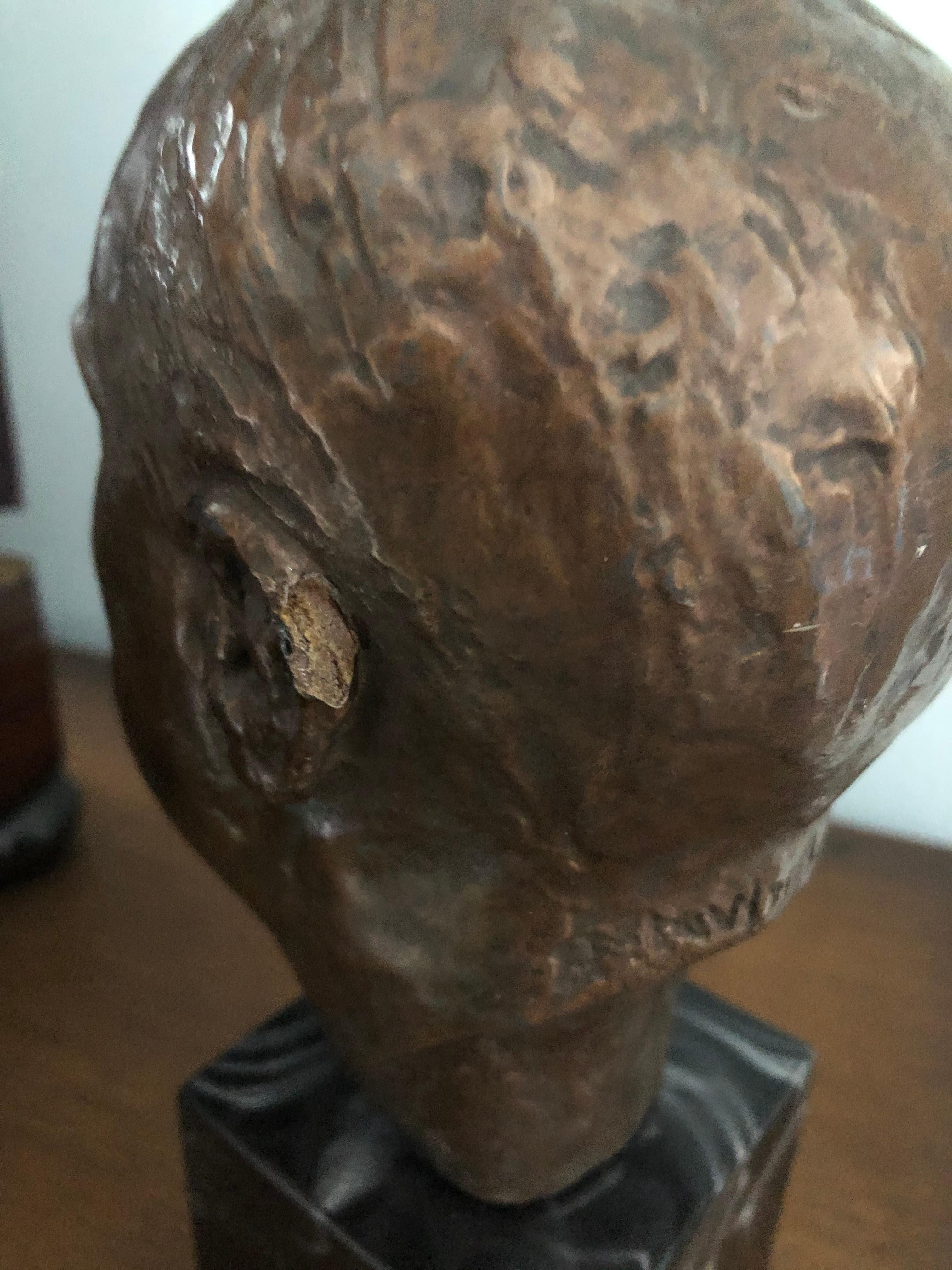 Jo Daviidson: 1883-1952. Well listed American Sculptor who has had auction results over $31,000. He has had results over $6000 for these FDR bronze editions. The bust itself measures approximately 6 1/2 inches high by 4 inches wide  by 5 inches