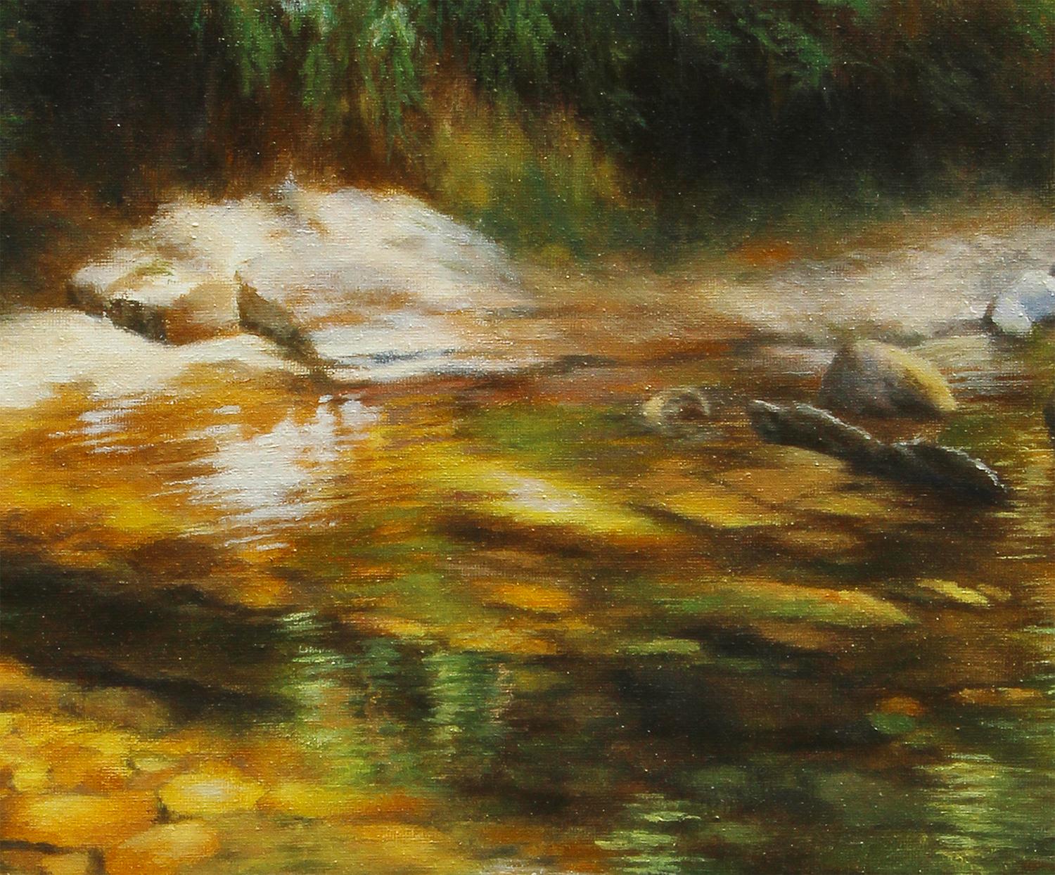 <p>Kommentare des Künstlers<br>Der Künstler Jo Galang malt einen ruhigen Fluss inmitten des Waldes. 