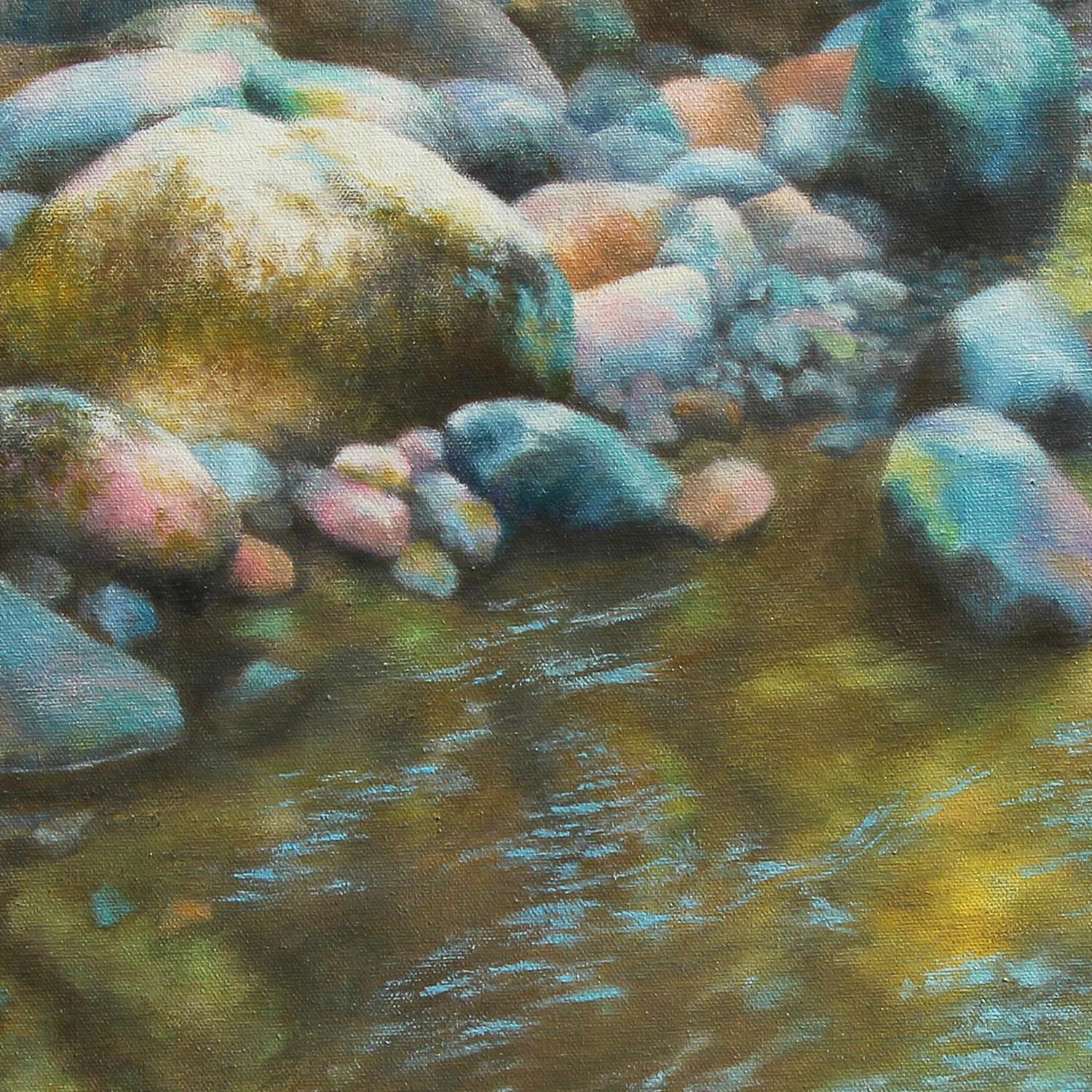 <p>Artist Comments<br>In artist Jo Galang's quiet piece, a clear river stream flows through mossy rocks. She draws inspiration from the amazingly peaceful and soothing Kanaka Creek. 
