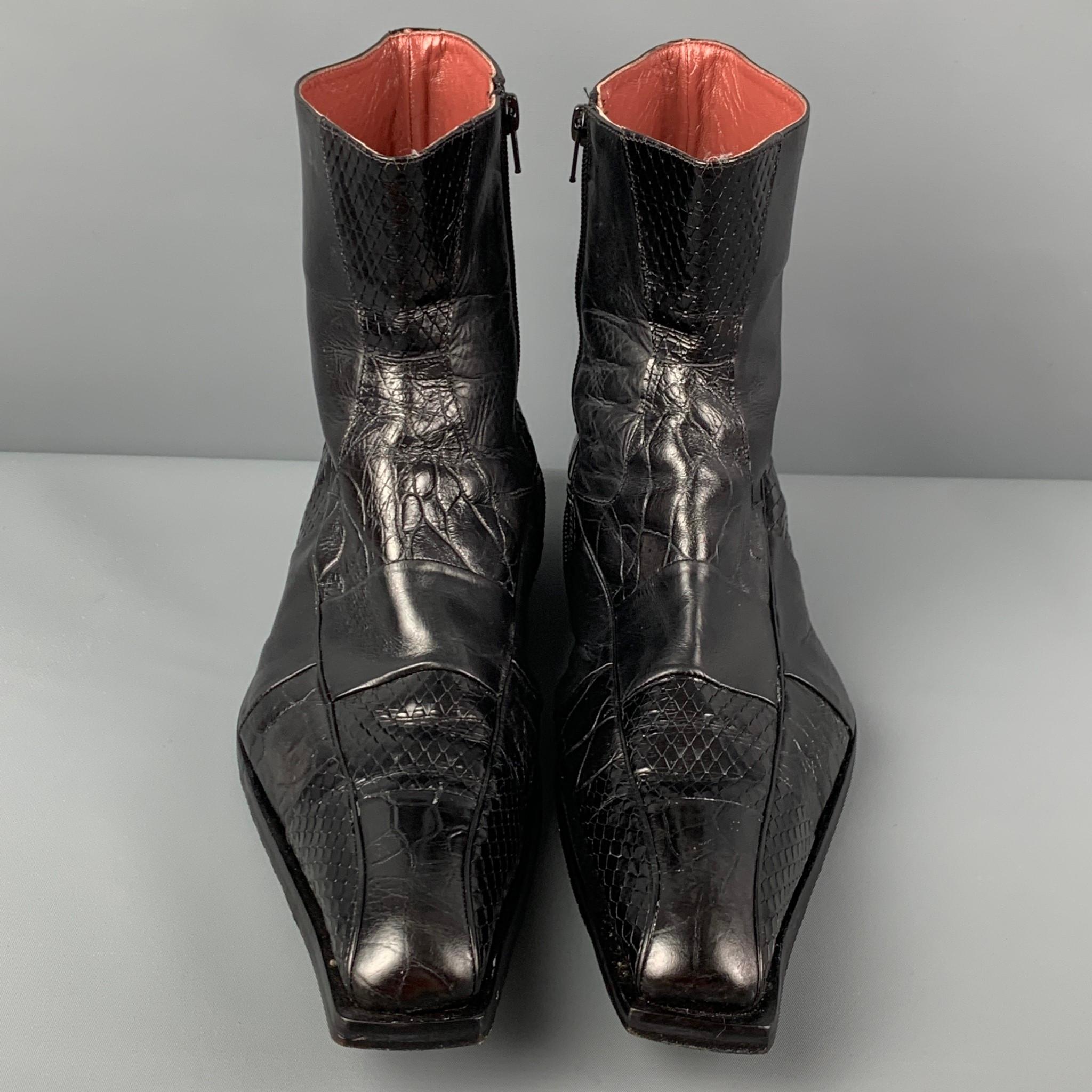 Men's Jo GHOST Size 12 Black Textured Leather Side Zipper Boots