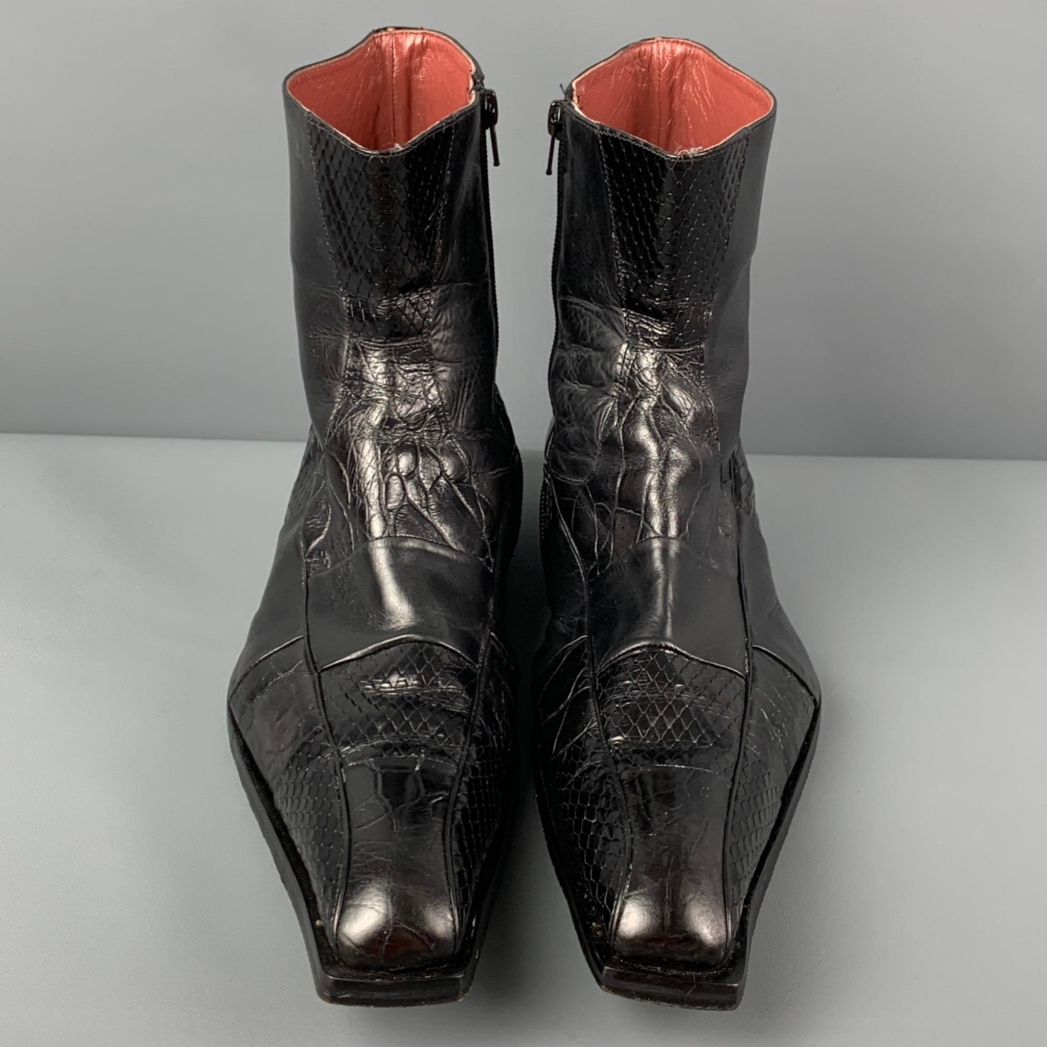Jo GHOST Größe 12 Schwarzes strukturiertes Leder Seitenreißverschluss Stiefel Herren
