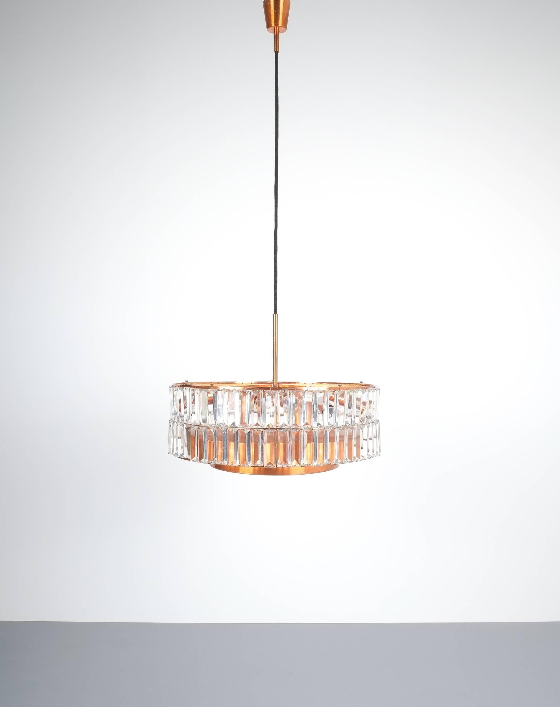 Copper Jo Hammerborg Attributed for Fog & Mørup Large Chandelier Denmark Lamp, 1960 For Sale