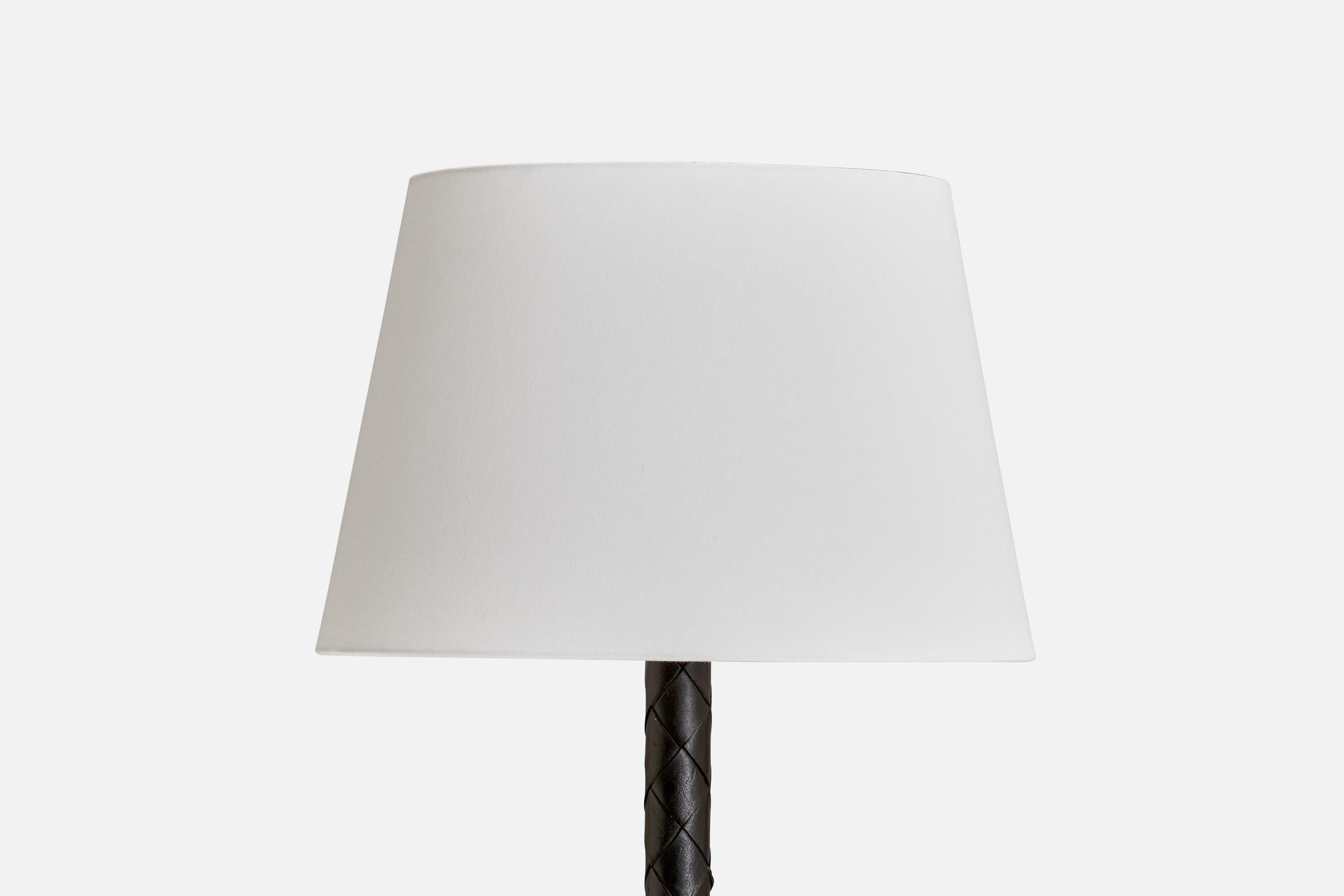 Scandinavian Modern Jo Hammerborg, Floor Lamp, Leather, Steel, Fabric, Denmark, 1960s For Sale