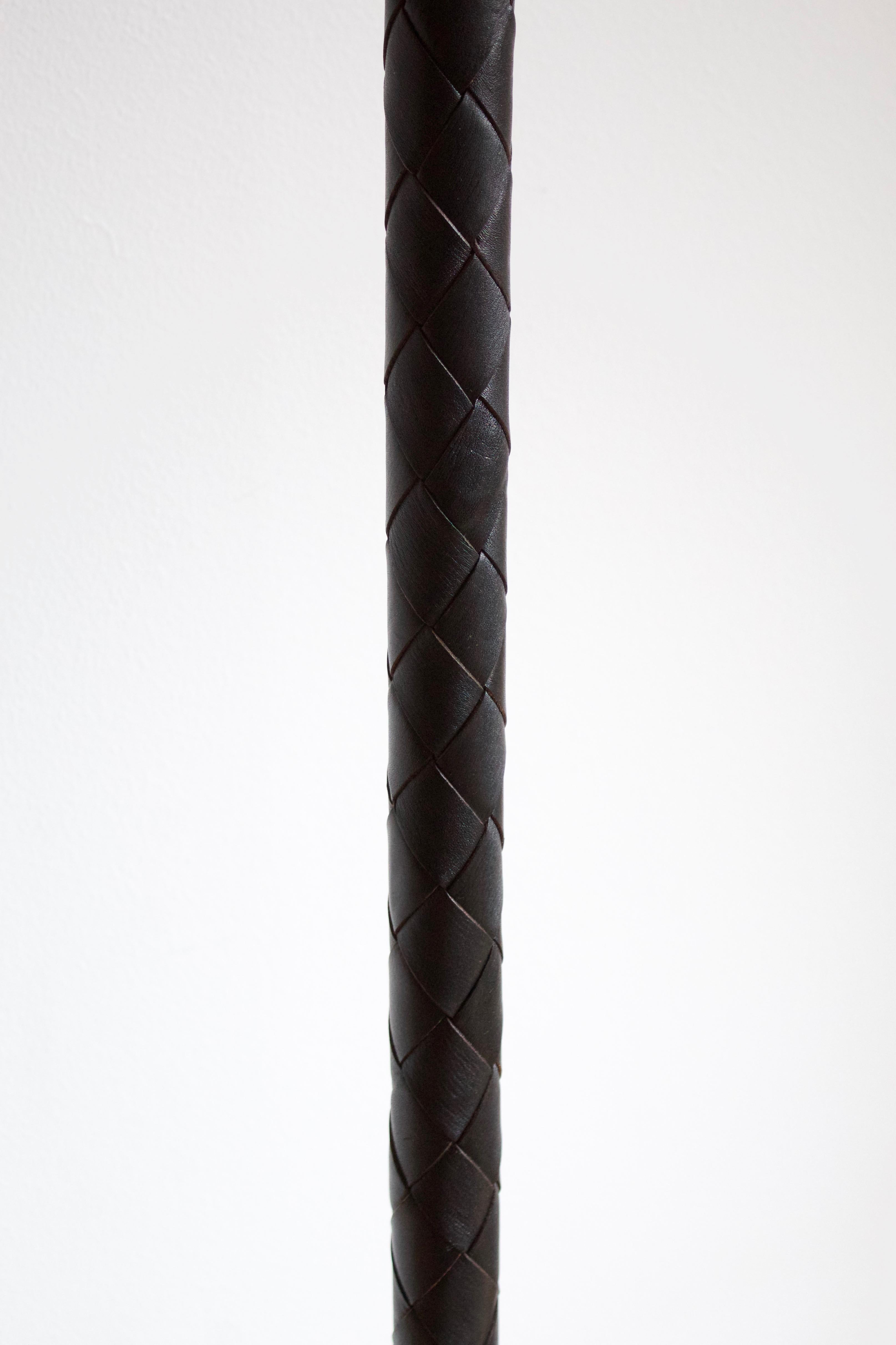 Danish Jo Hammerborg, Floor Lamp Steel Black Dyed Leather, Fog & Mørup Denmark, 1970s
