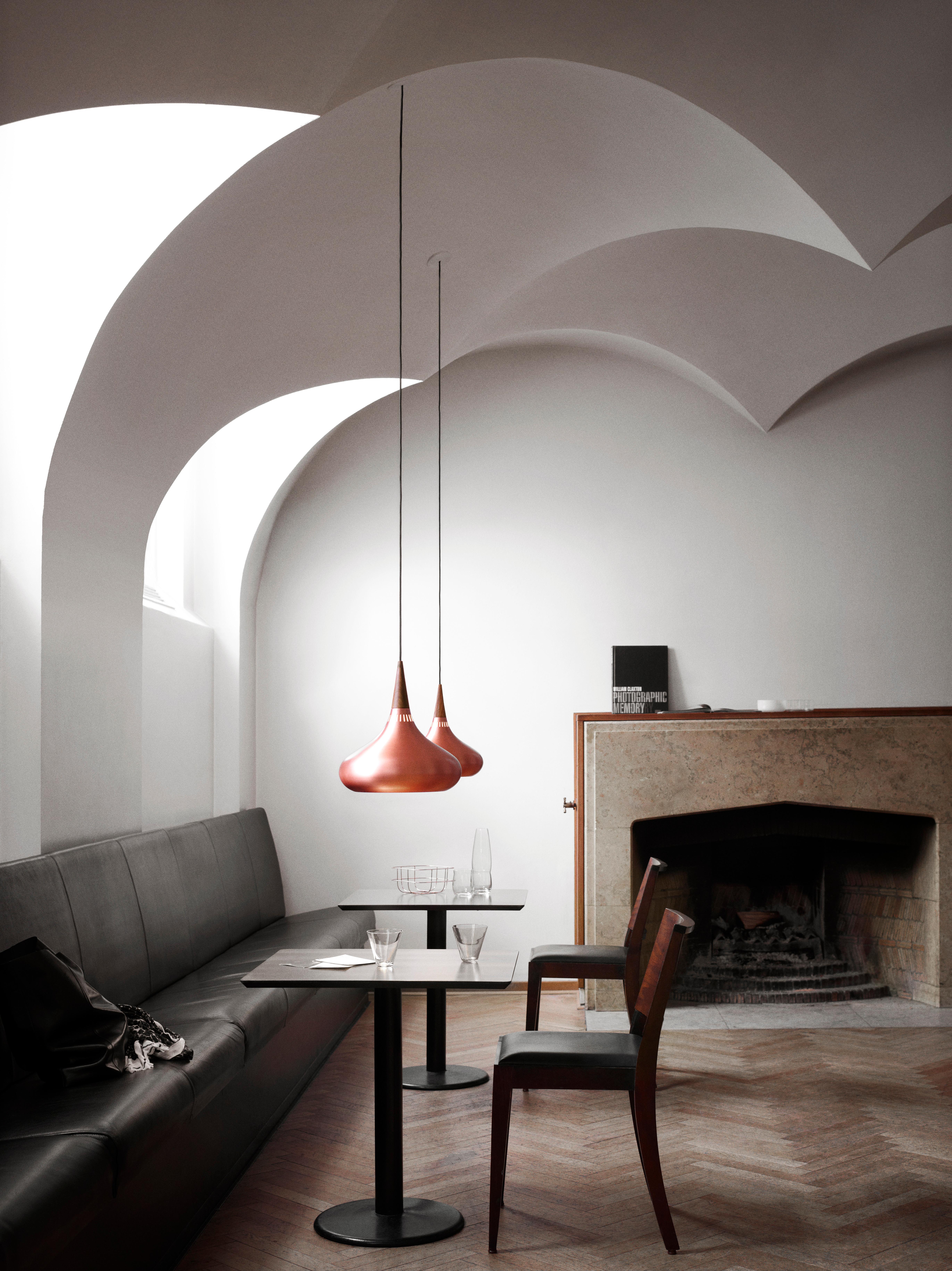 Jo Hammerborg 'Orient' Pendant Lamp for Fritz Hansen in Copper and Rosewood.

Established in 1872, Fritz Hansen has become synonymous with legendary Danish design. Combining timeless craftsmanship with an emphasis on sustainability, the brand’s