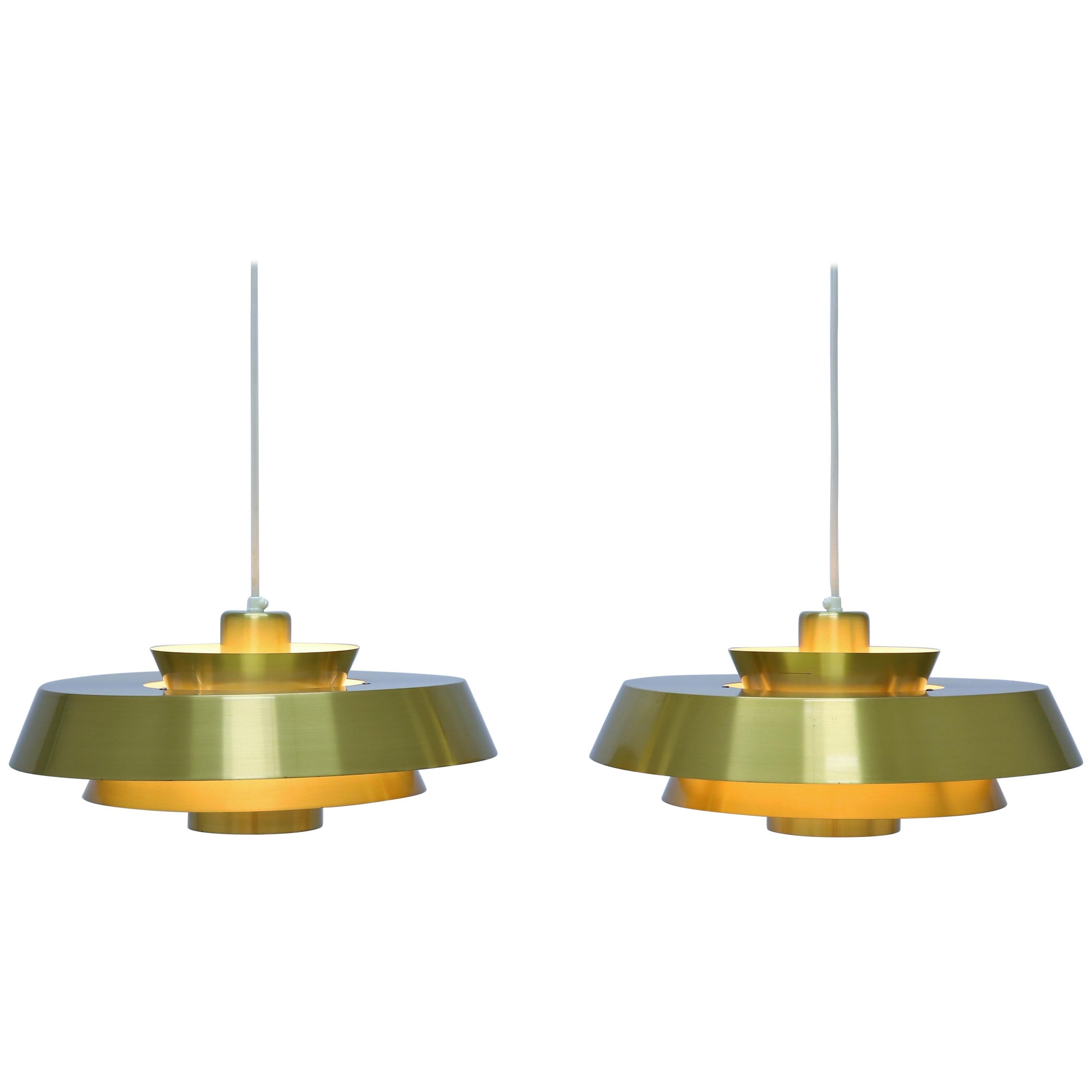 Jo Hammerborg Pair of 1960s Brass "Nova" Pendants for Fog & Mørup, Denmark