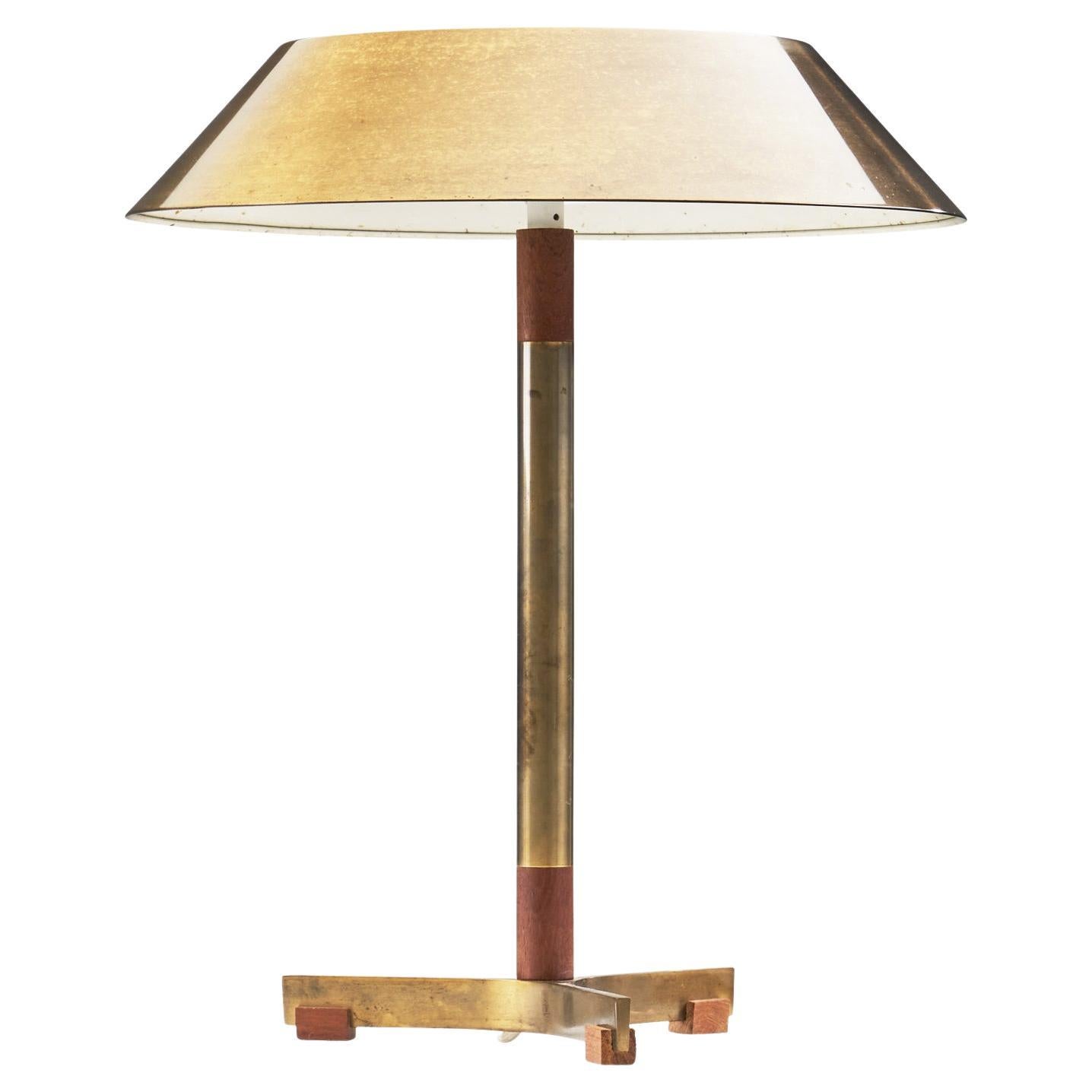 Jo Hammerborg "President" Brass and Teak Table Lamp, Denmark 1960s