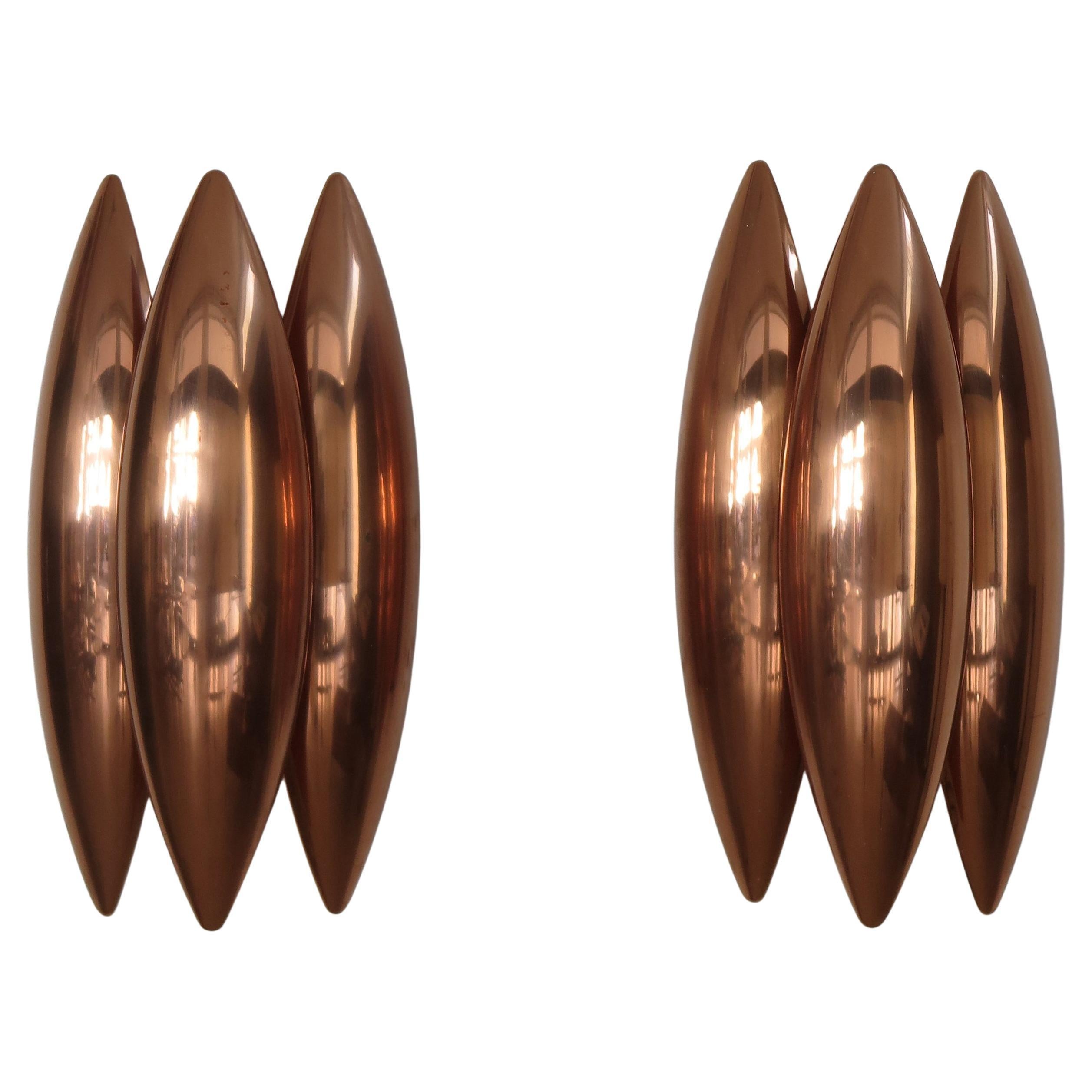 Jo Hammerborg Scandinavian Midcentury Copper "Kastor" Wall Lights, Denmark 1960 For Sale
