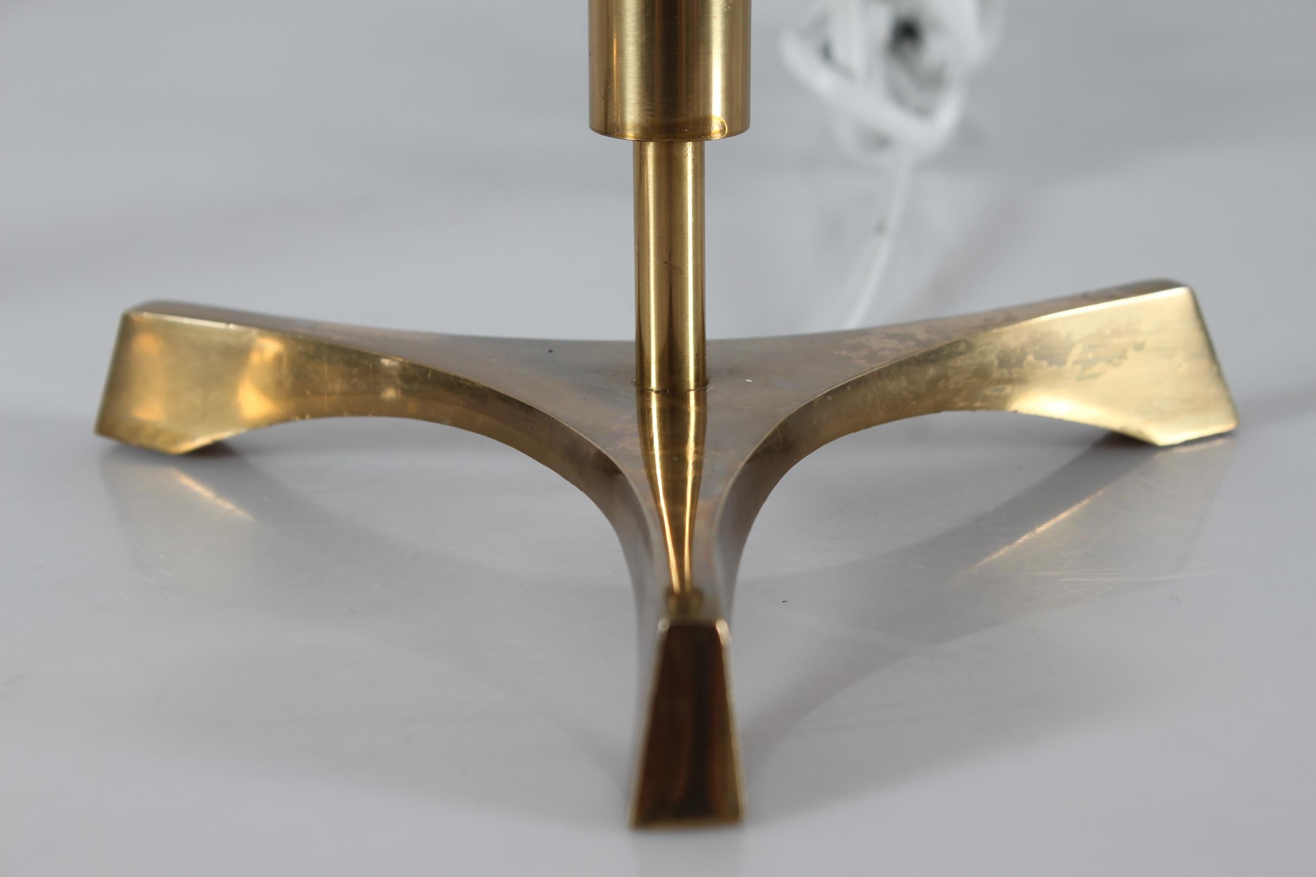 Mid-20th Century Jo Hammerborg Style Pair Danish Tripod Table Lamps, Brass with New Shades 60s For Sale