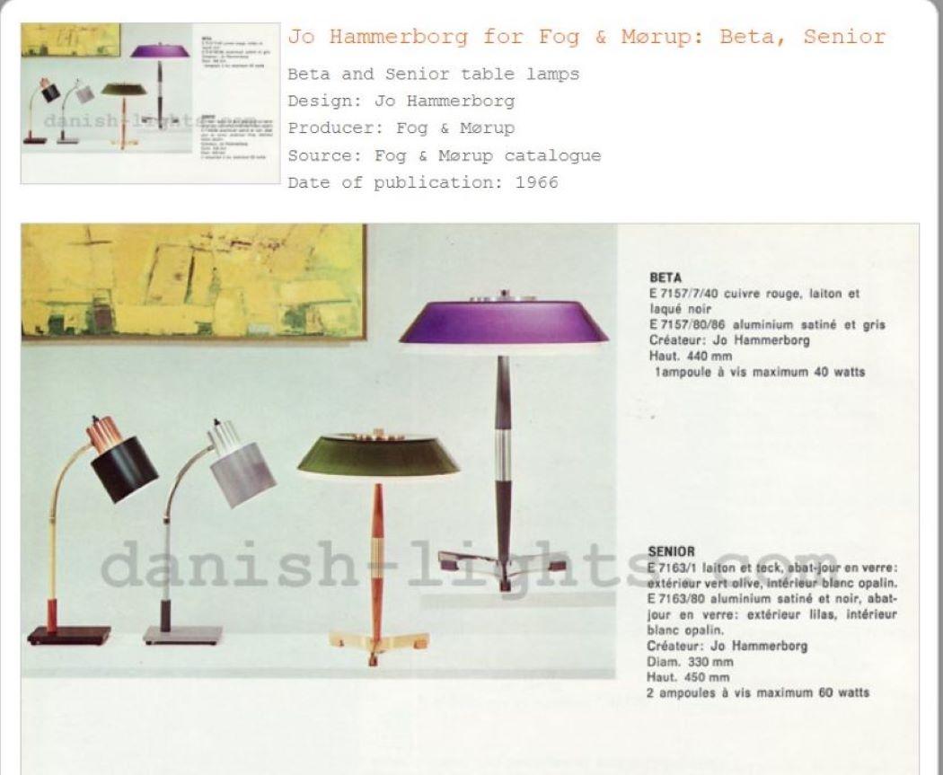 Metà XX secolo Lampada da tavolo Jo Hammerborg Modello Senior Prodotta da Fog & Mørup in Danimarca 1966 in vendita