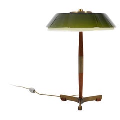 Jo Hammerborg: Tischlampe „Senior“ aus Teakholz und Messing, 1960er Jahre