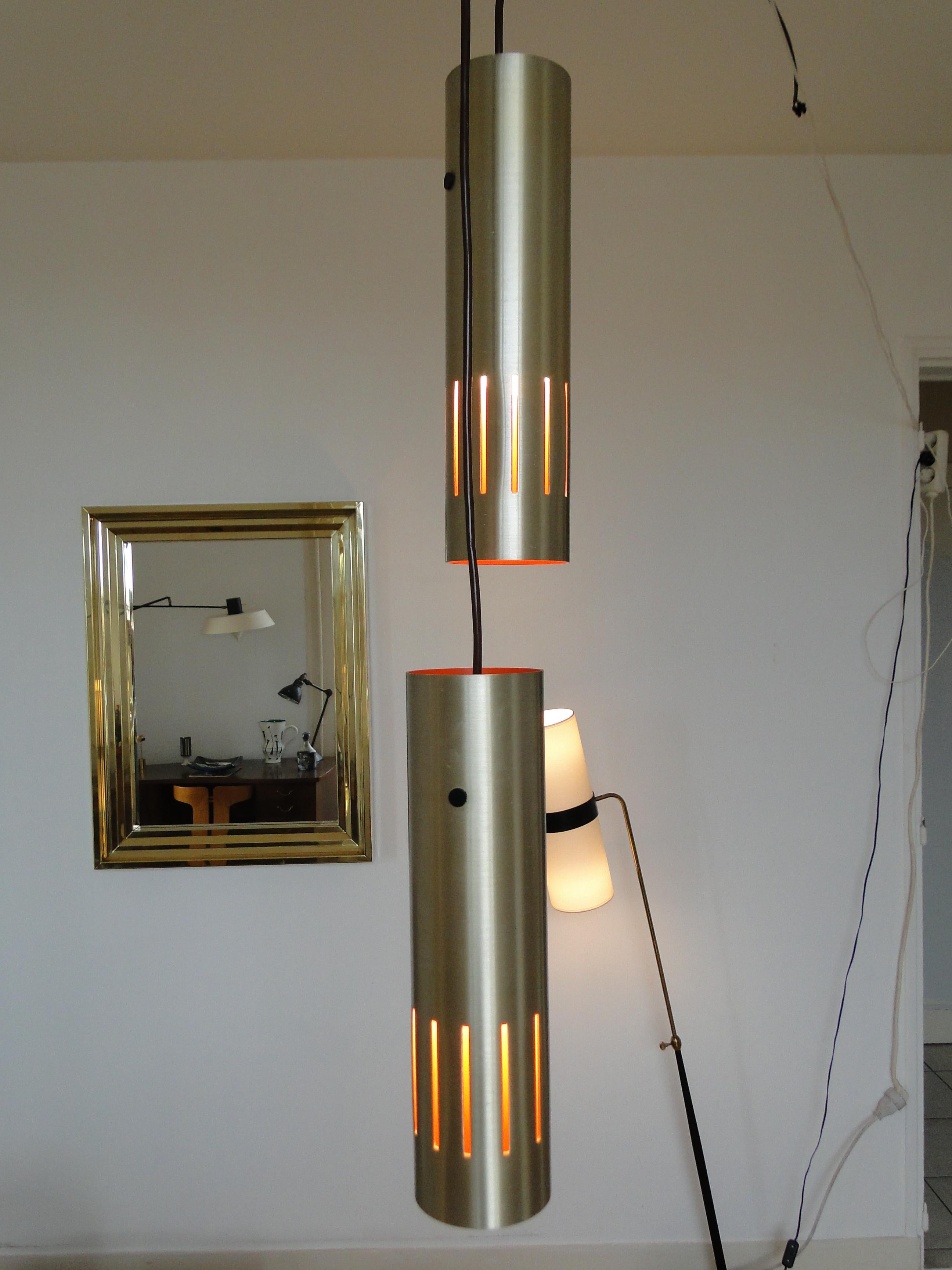 Jo Hammerborg Trombone Pair Brass Pendant Lamps for Fog Morup For Sale 3