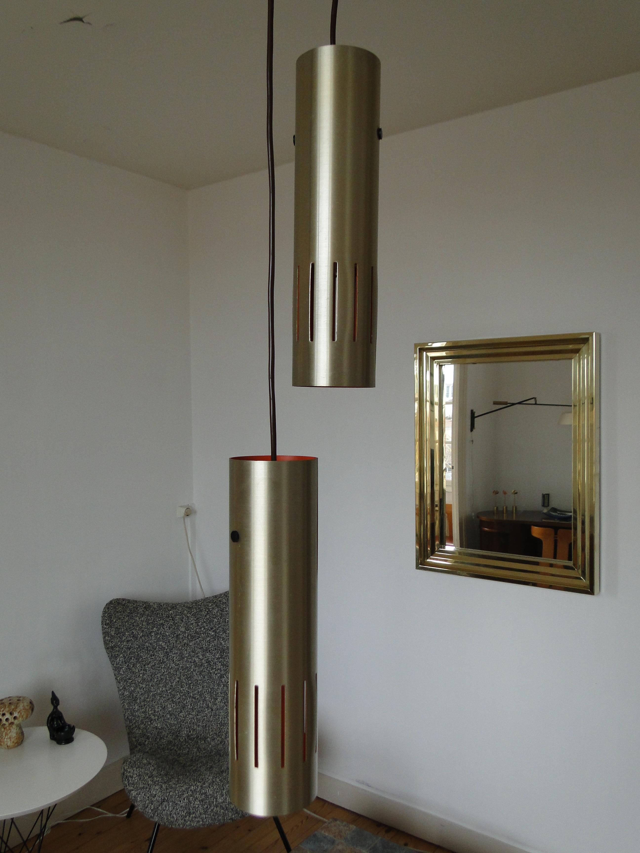 Jo Hammerborg Trombone Pair Brass Pendant Lamps for Fog Morup For Sale 7
