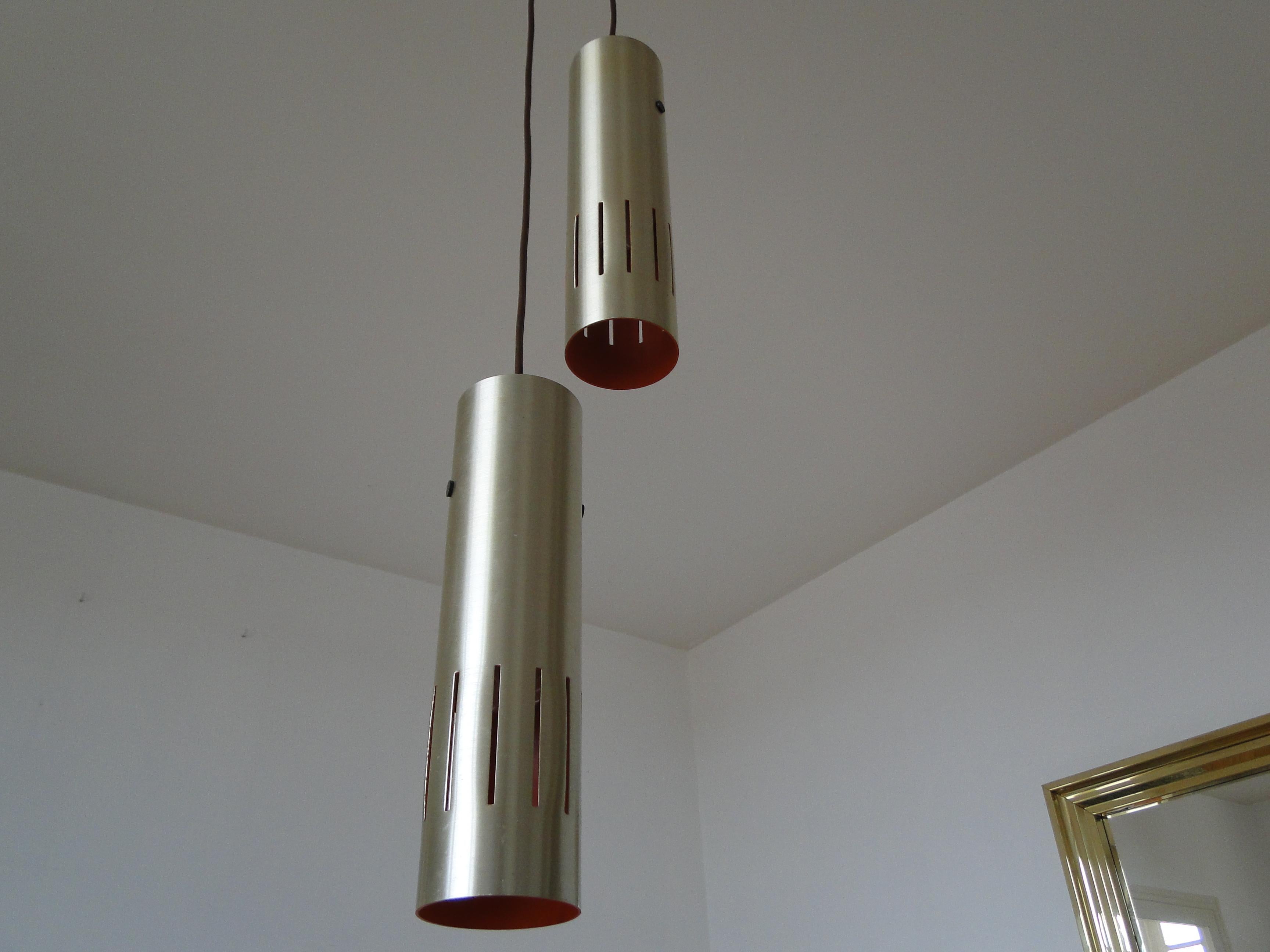 Jo Hammerborg Trombone Pair Brass Pendant Lamps for Fog Morup For Sale 9