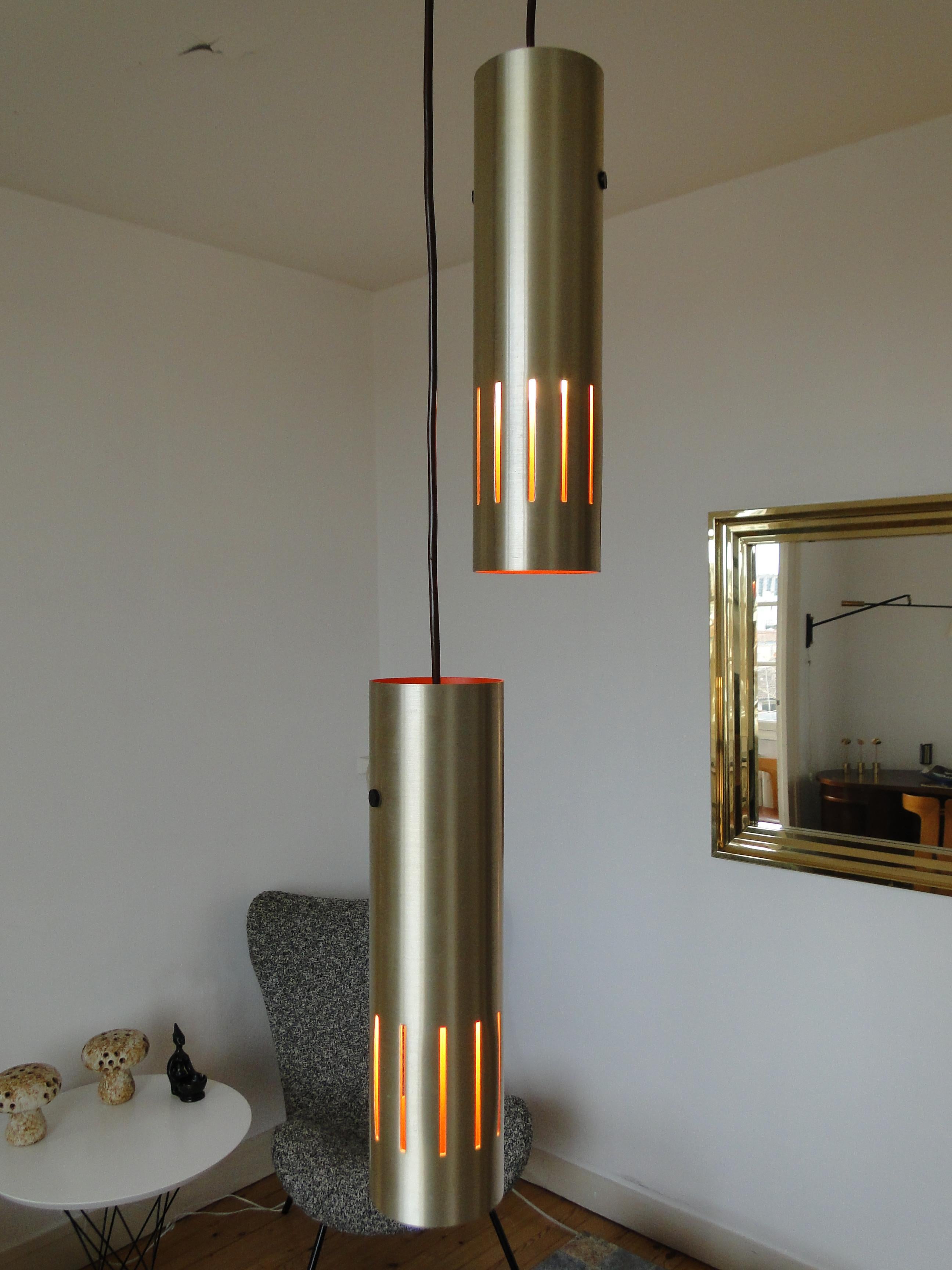 Jo Hammerborg Trombone Pair Brass Pendant Lamps for Fog Morup In Good Condition For Sale In Lège Cap Ferret, FR