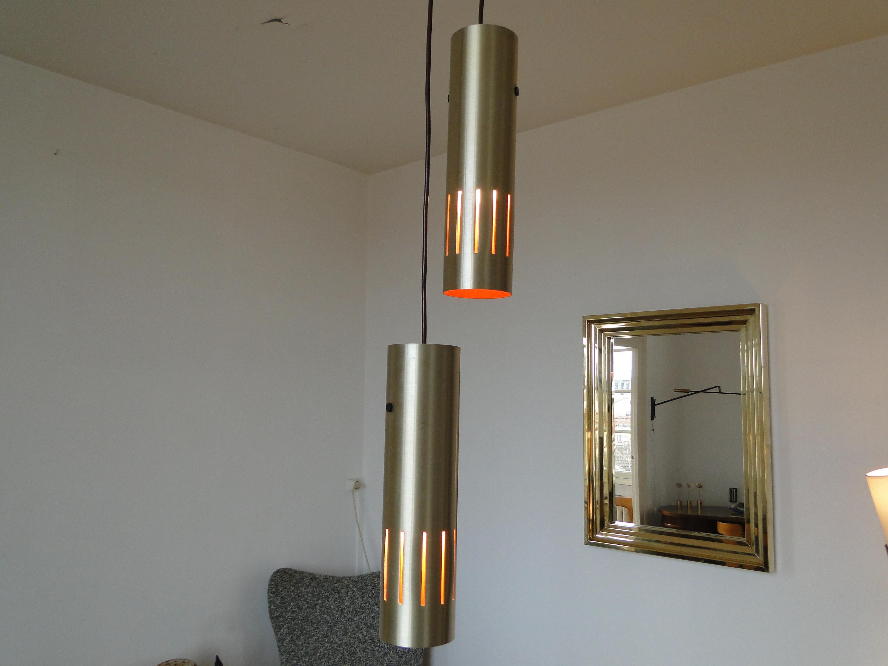 Milieu du XXe siècle Paire de lampes à suspension en laiton Trombone de Jo Hammerborg pour Fog Morup en vente