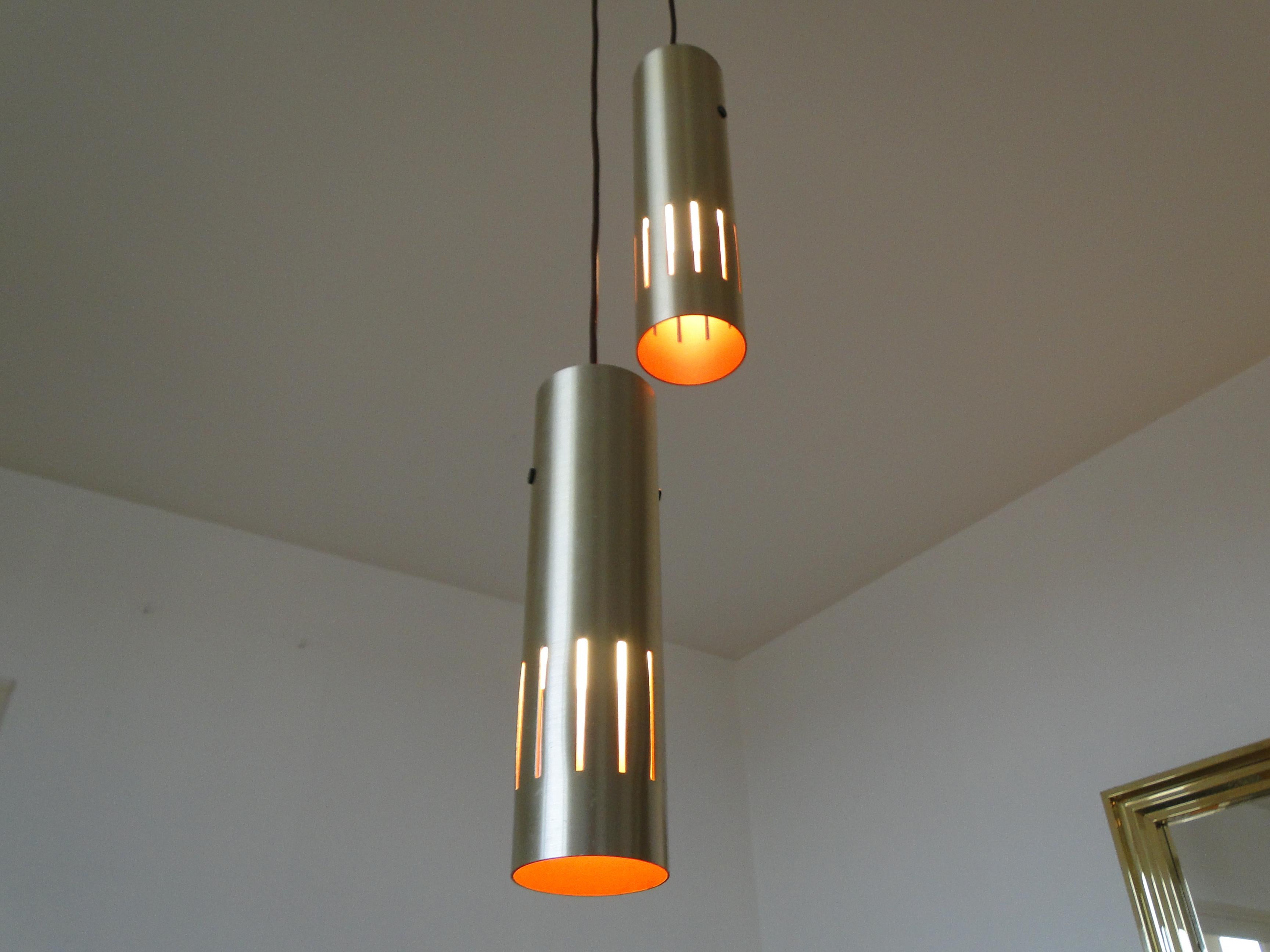 Aluminium Paire de lampes à suspension en laiton Trombone de Jo Hammerborg pour Fog Morup en vente