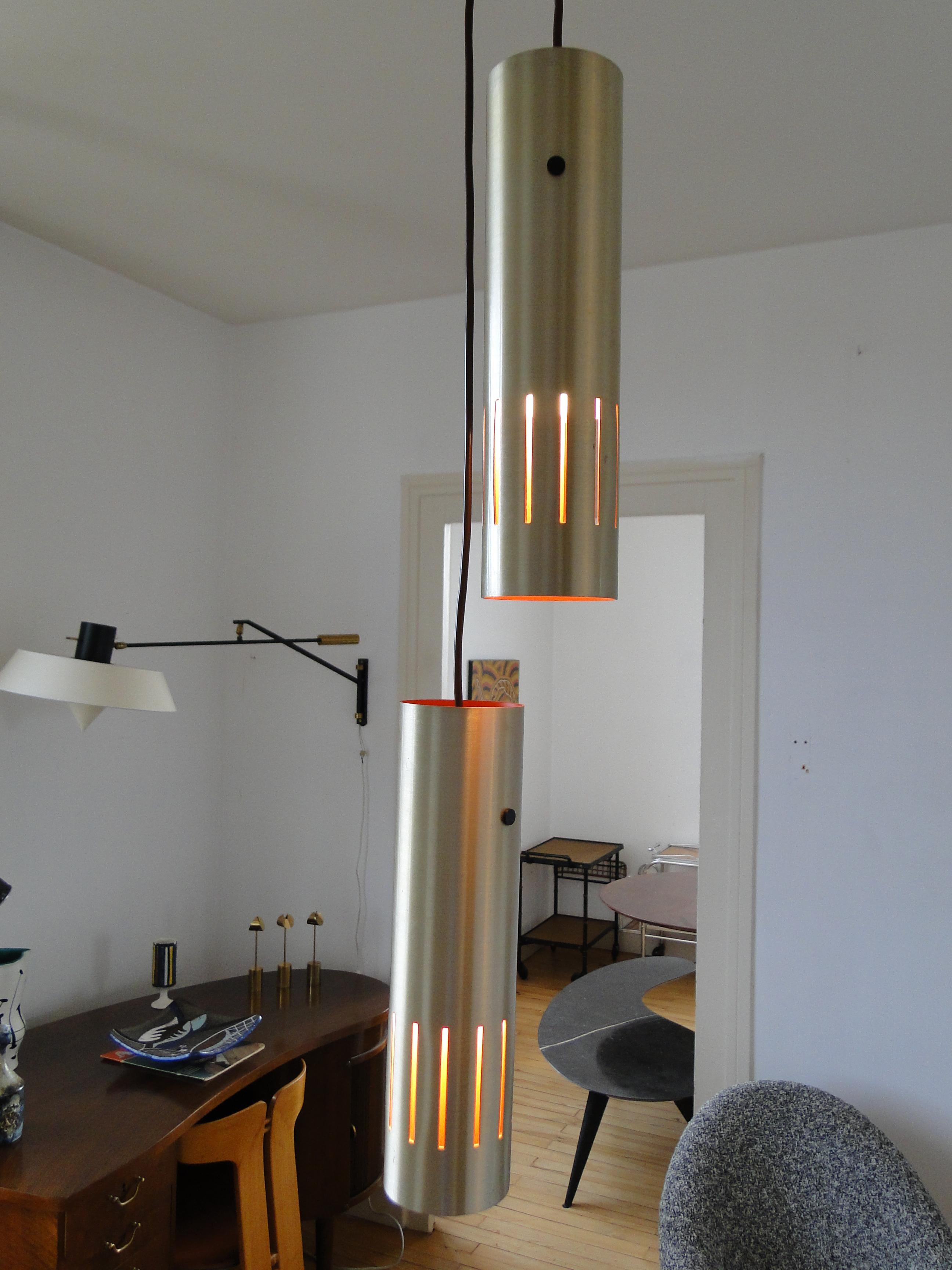 Jo Hammerborg Trombone Pair Brass Pendant Lamps for Fog Morup For Sale 2