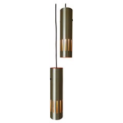 Jo Hammerborg Trombone Pair Brass Pendant Lamps for Fog Morup