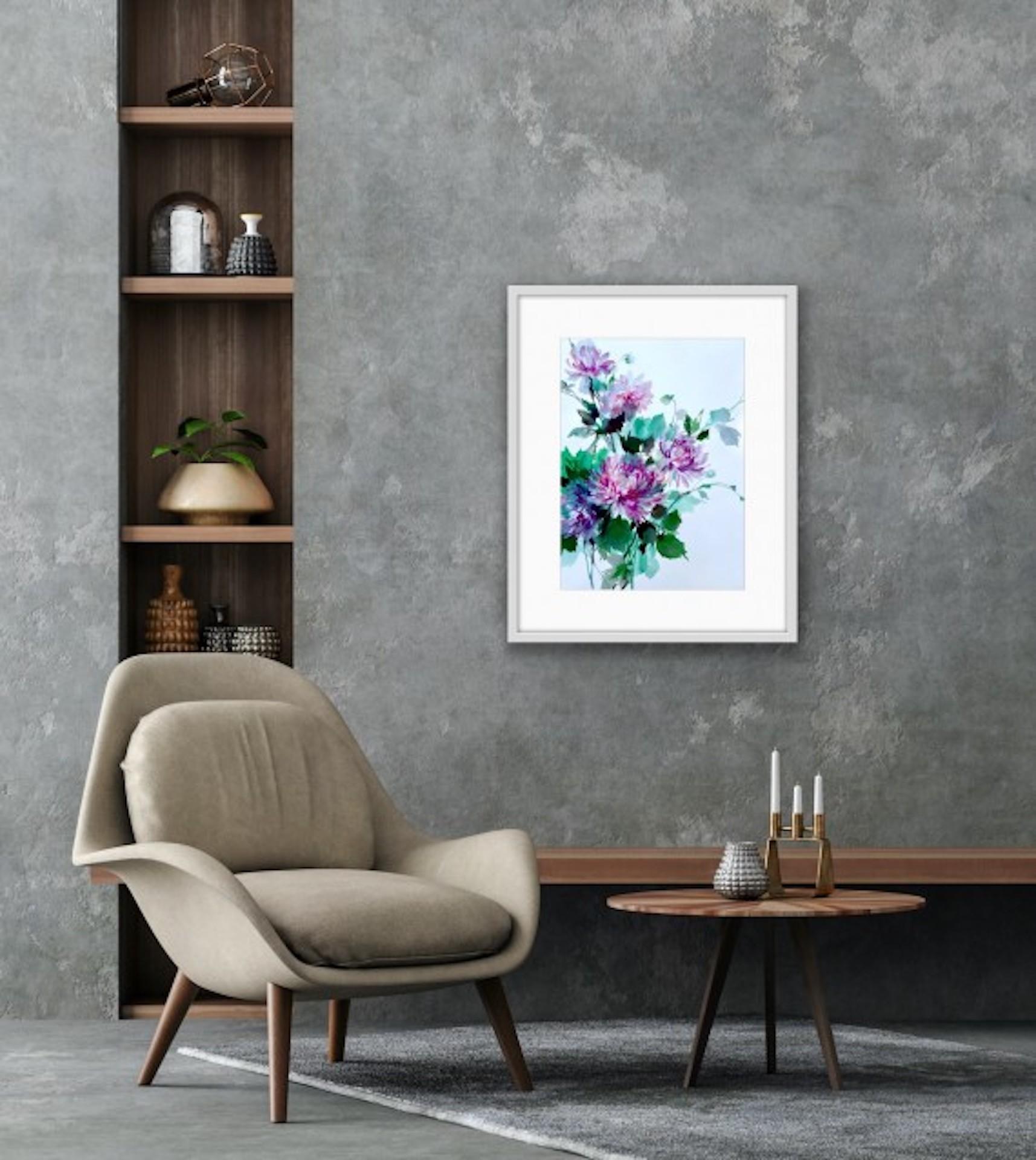 Jo Haran, Drenched Chrysanthemums, Floral Art, Affordable Art, Still Life Art For Sale 2