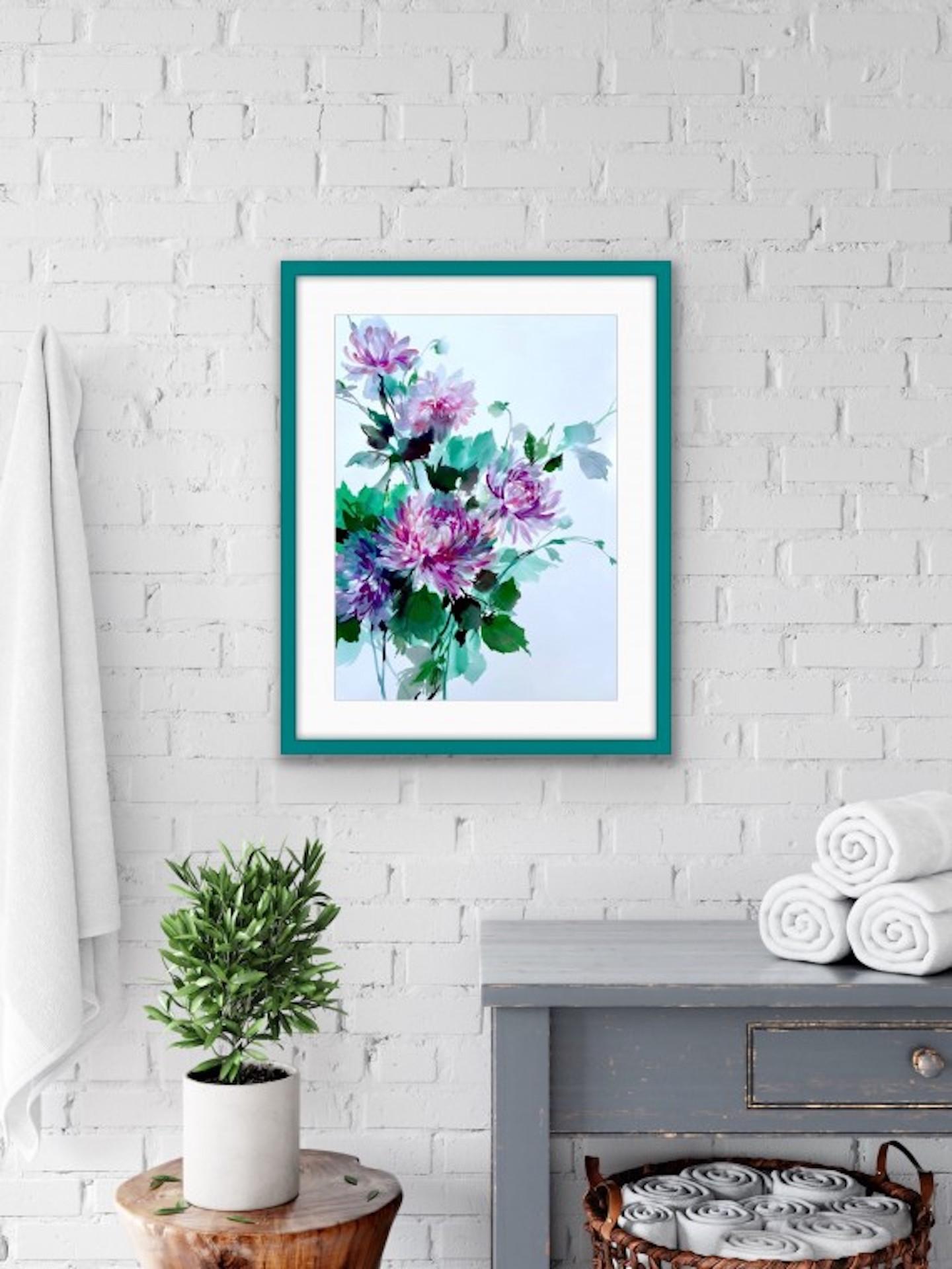 Jo Haran, Drenched Chrysanthemums, Floral Art, Affordable Art, Still Life Art For Sale 3