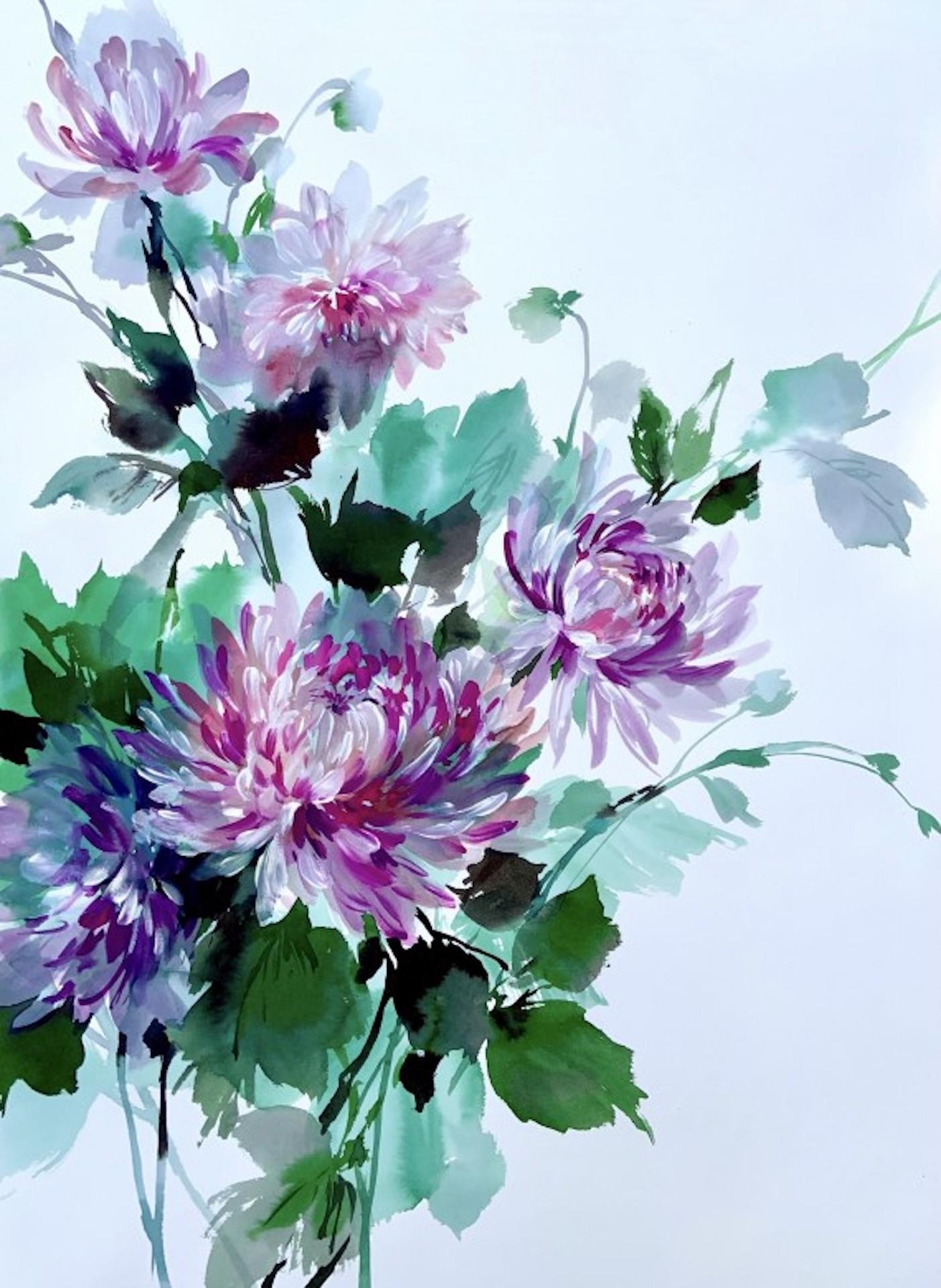 Jo Haran, Chrysanthemen mit Drenched Chrysanthemen, Blumenkunst, Erschwingliche Kunst, Stilllebenkunst
