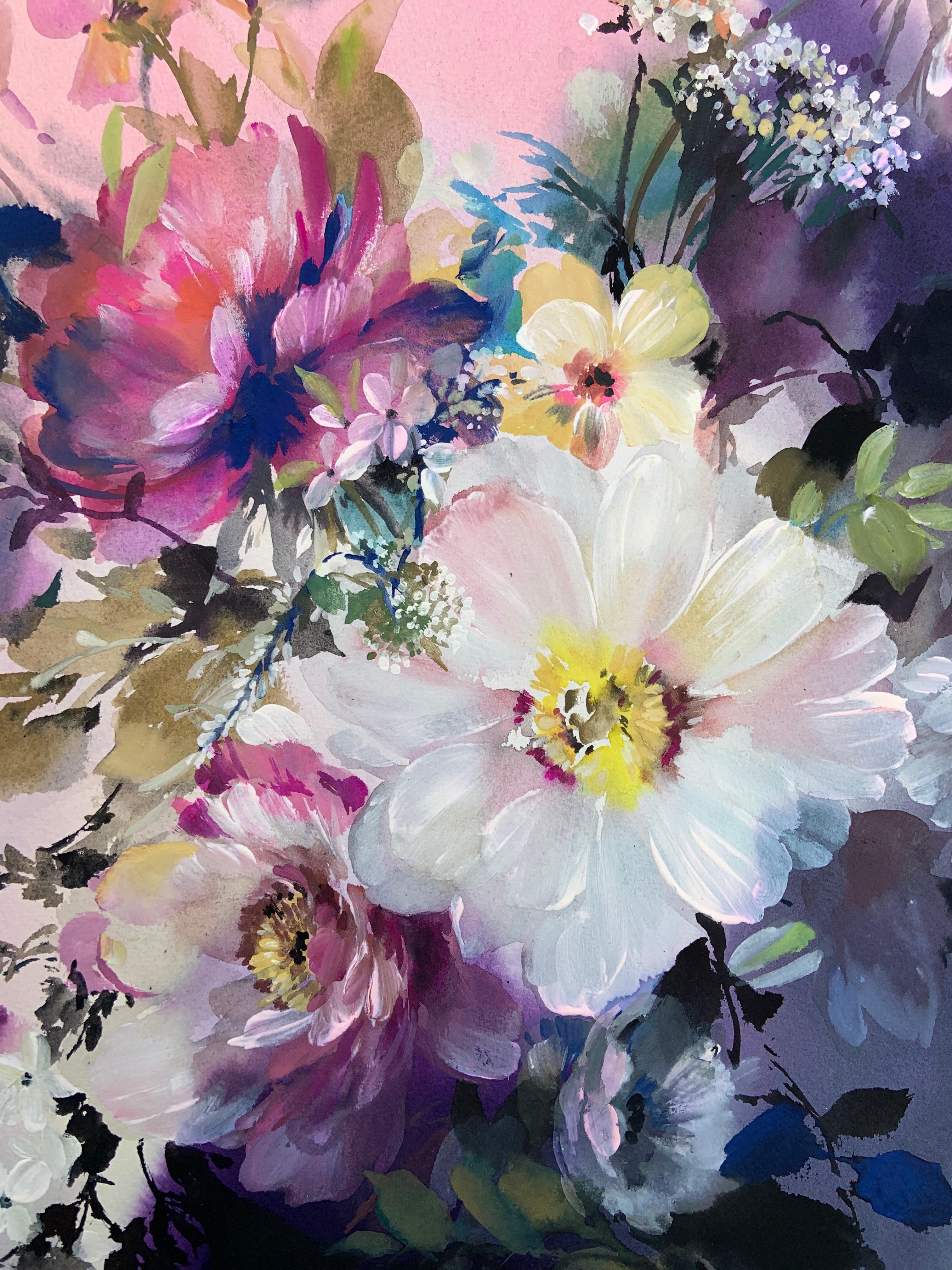 Jo Haran, Pink Haze, Original Floral Painting, Contemporary Art, Affordable Art For Sale 3