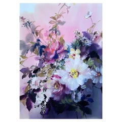 Jo Haran, Pink Haze, Original Floral Painting, Contemporary Art, Affordable Art