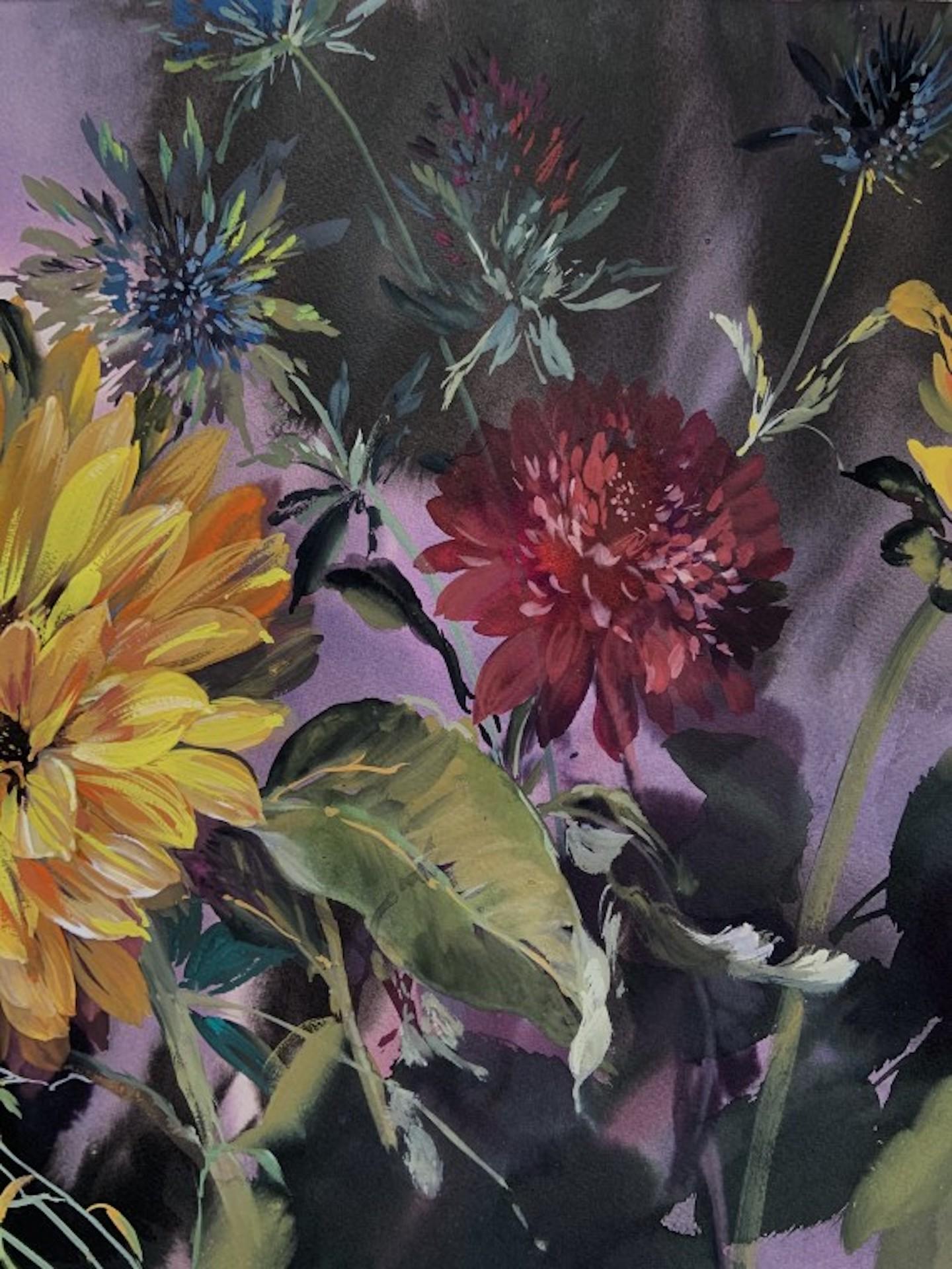 Jo Haran, Teste chinate, Pittura floreale originale, Arte accessibile in vendita 1