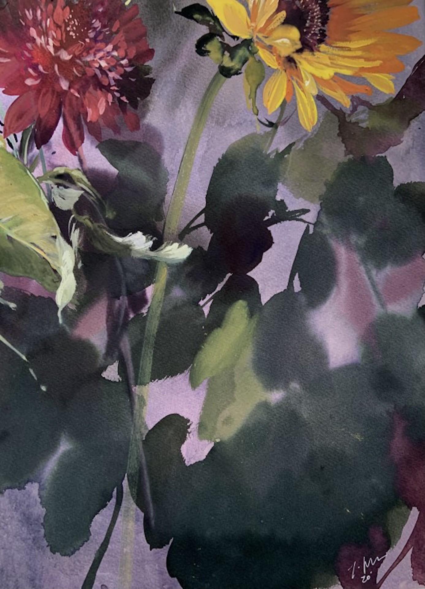 Jo Haran, Teste chinate, Pittura floreale originale, Arte accessibile in vendita 2