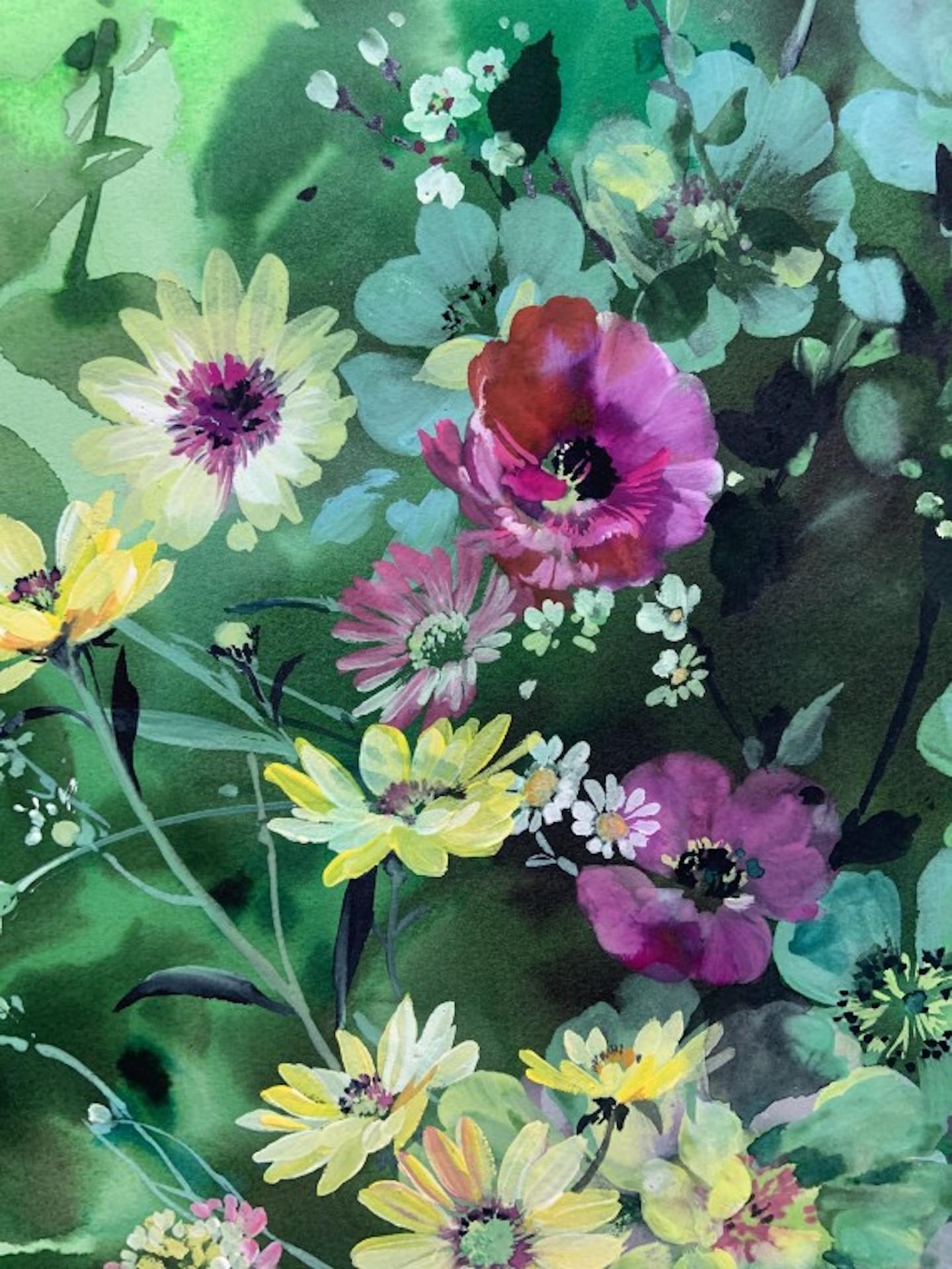 Jo Haran, Alfombra de flores, bodegón original en técnica mixta Arte floral en venta 4
