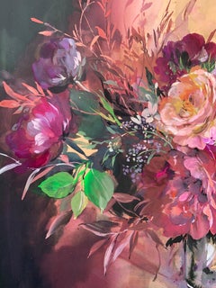 Jo Haran, Floral Burst In Glass Vase, Floral Art, Original Still Life Painting