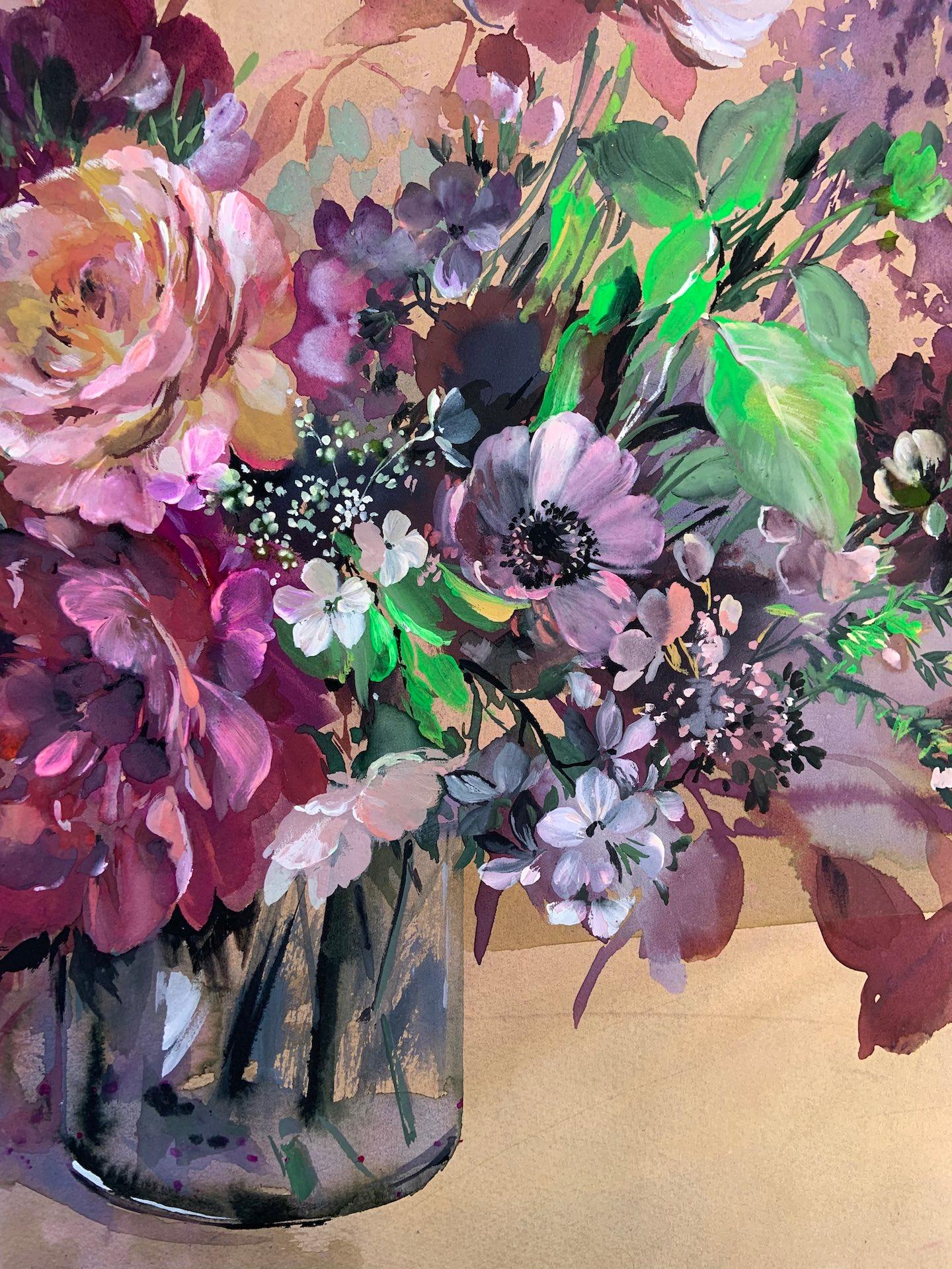 Jo Haran, Floral Burst In Glass Vase, Floral Art, Original Still Life Painting For Sale 1