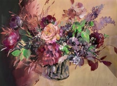 Jo Haran, Geblümte Glasvase, Blumenkunst, Original-Stillleben-Gemälde