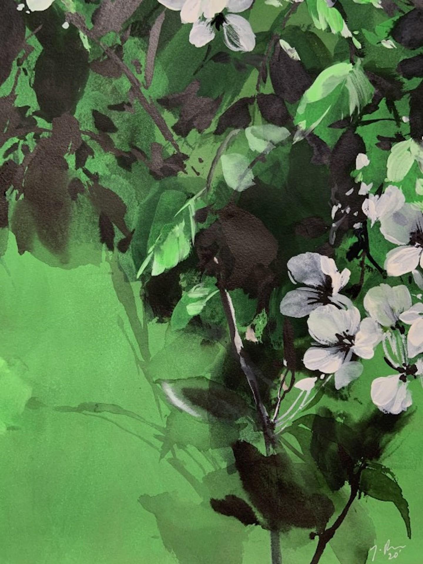 Jo Haran, Delight in Green, Original Contemporary Painting, Floral Art For Sale 4