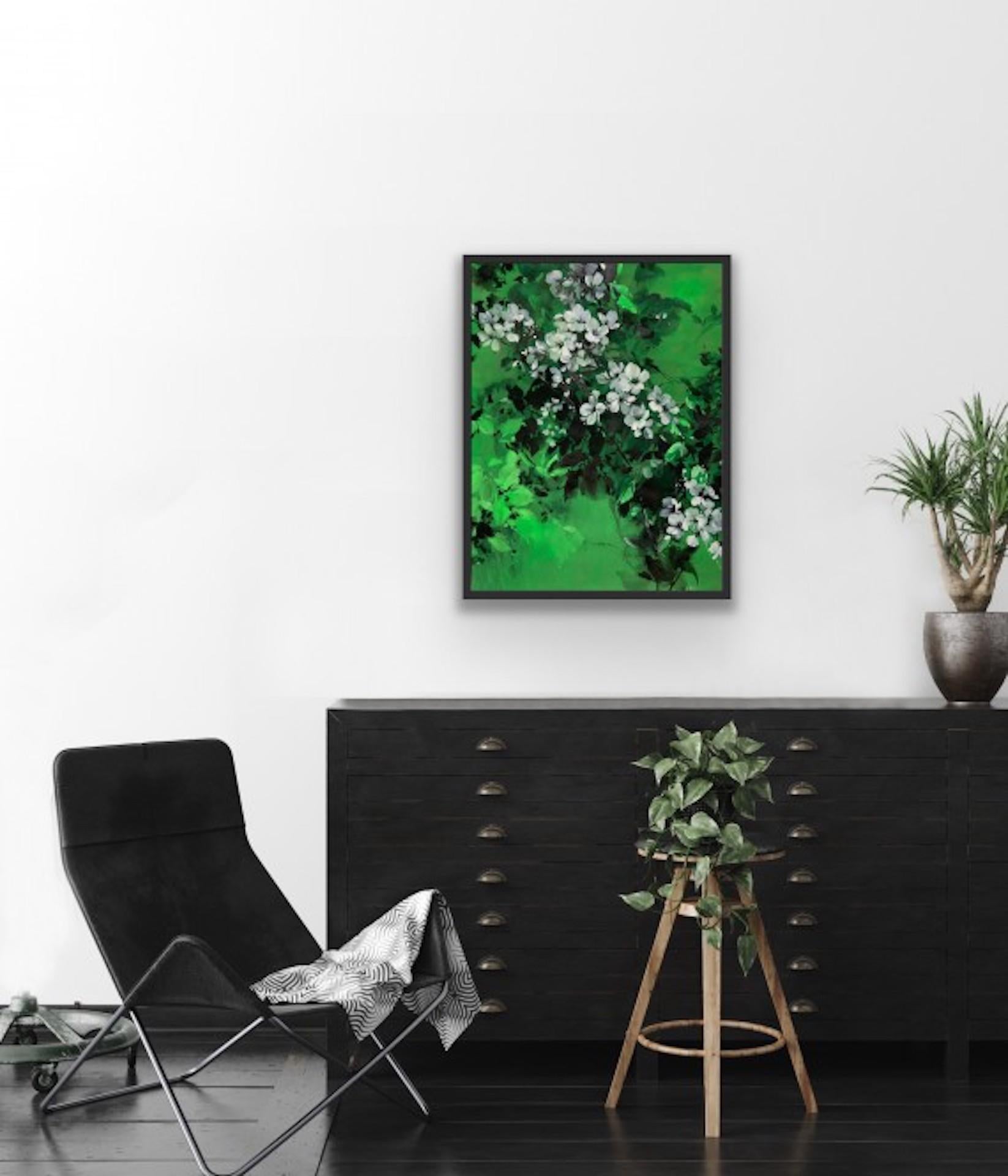 Jo Haran, Delight in Green, Original Contemporary Painting, Floral Art For Sale 5