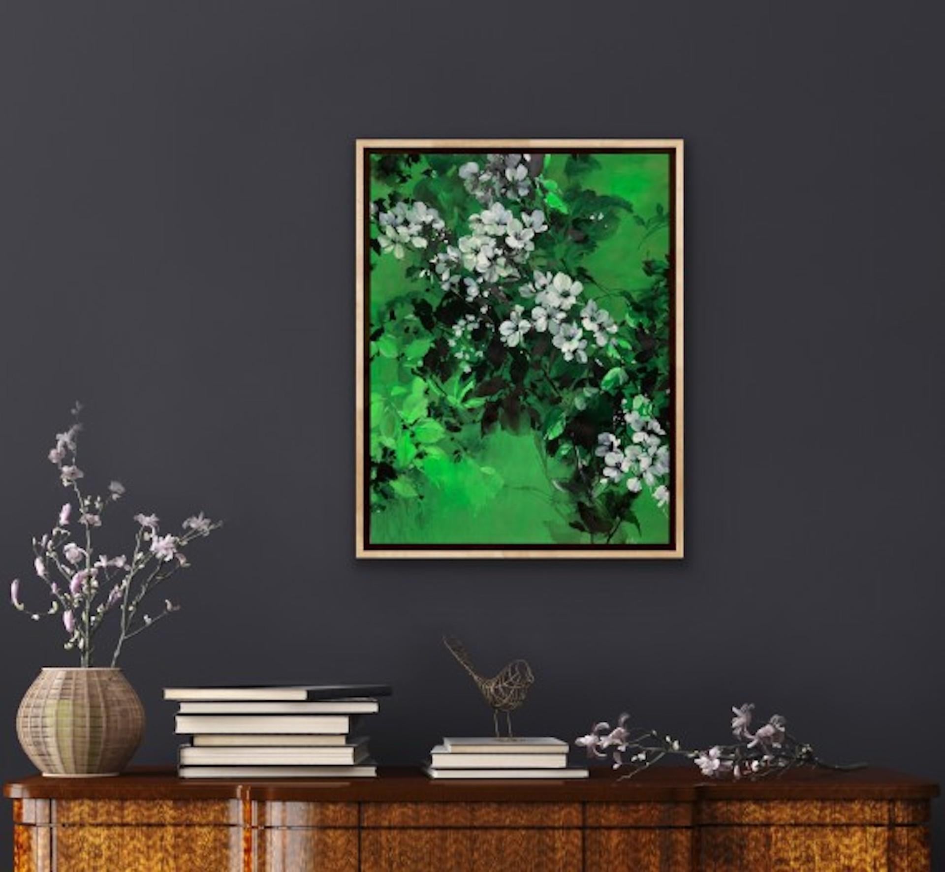 Jo Haran, Delight in Green, Original Contemporary Painting, Floral Art For Sale 6