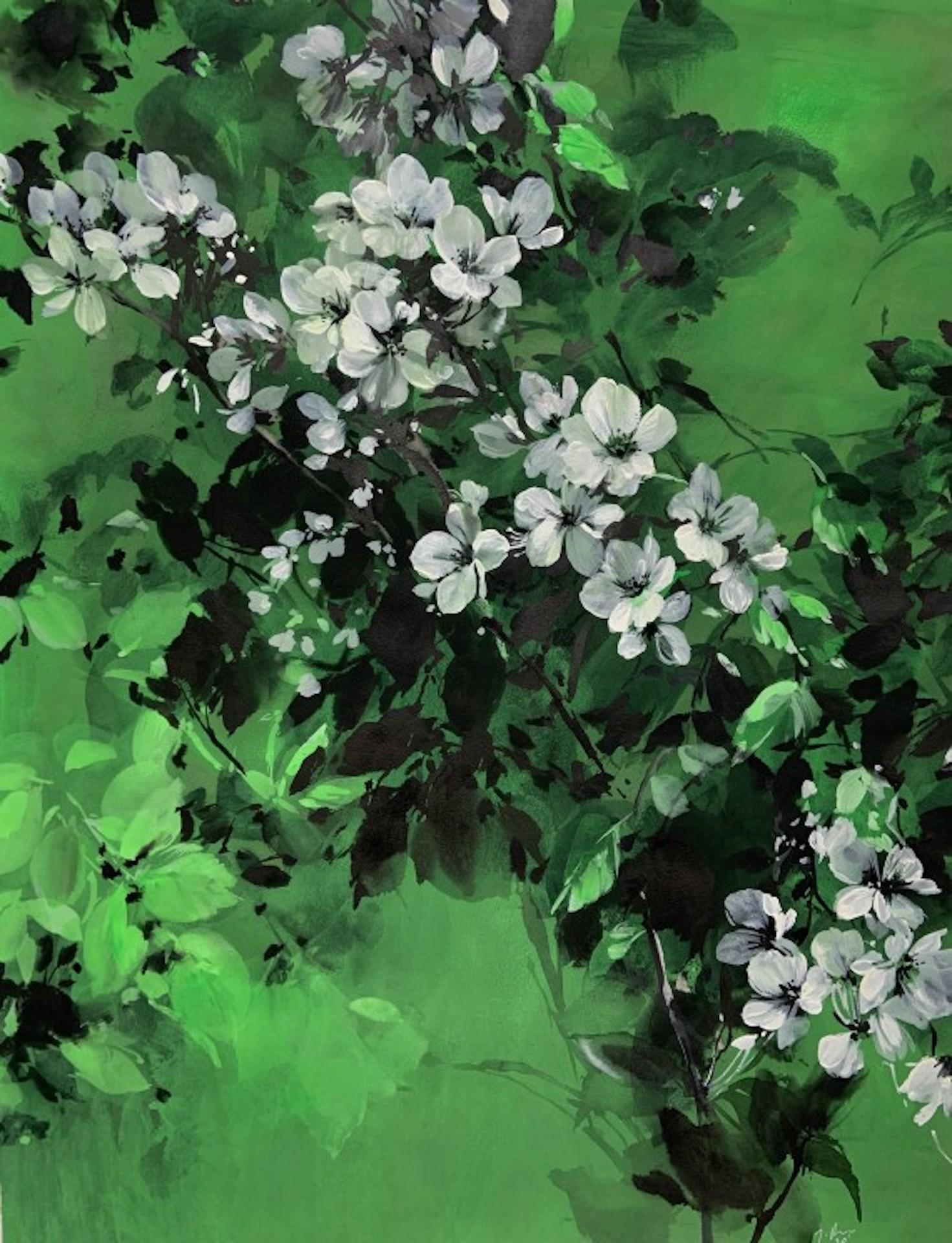 Jo Haran, Delight in Green, Original Contemporary Painting, Floral Art