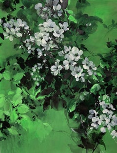 Jo Haran, « Delight in Green », peinture contemporaine originale, art floral