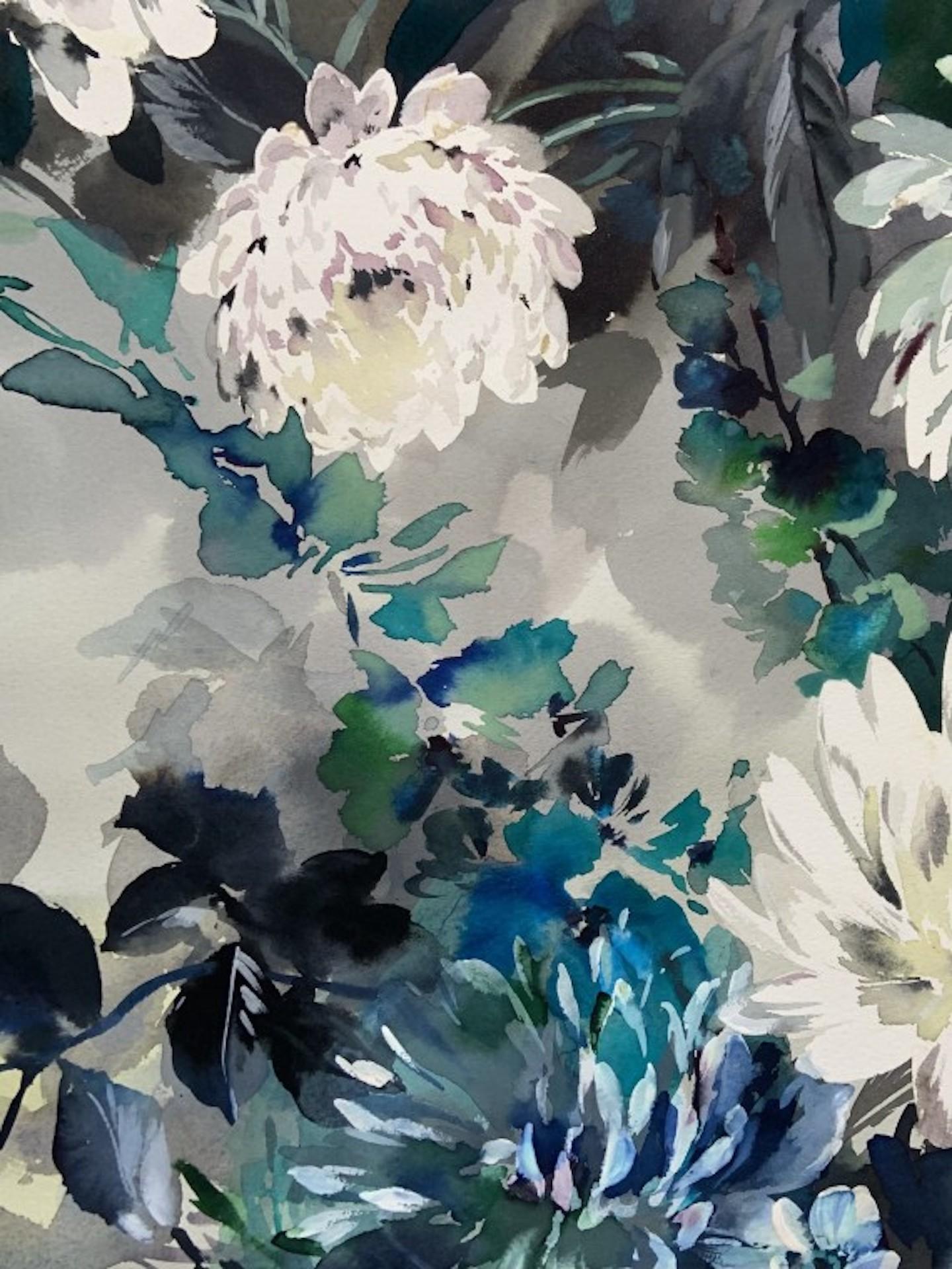 Jo Haran, Petalled Grey, Original Floral Painting, Affordable Art For Sale 1