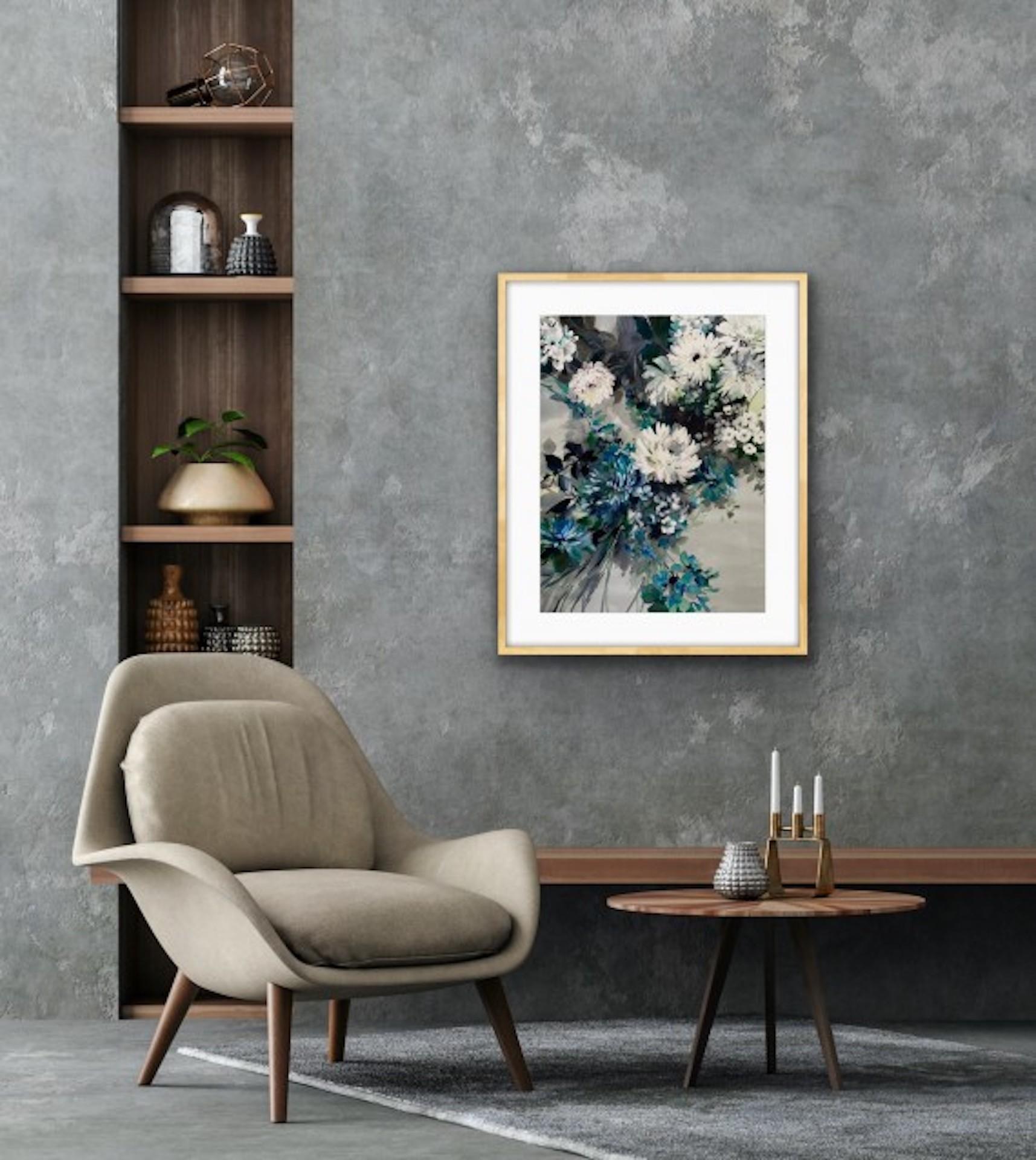 Jo Haran, Petalled Grey, Original Floral Painting, Affordable Art For Sale 2