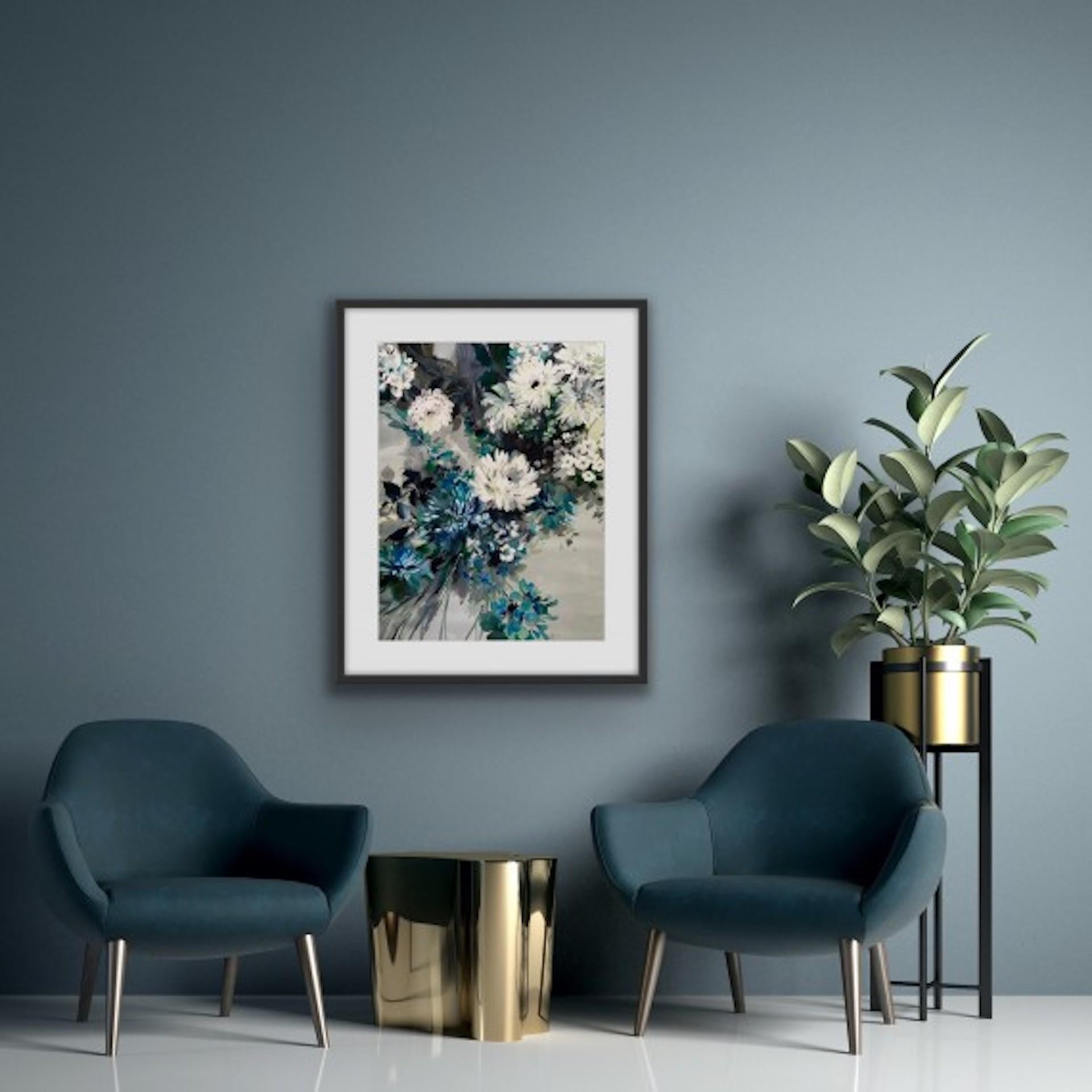 Jo Haran, Petalled Grey, Original Floral Painting, Affordable Art For Sale 3