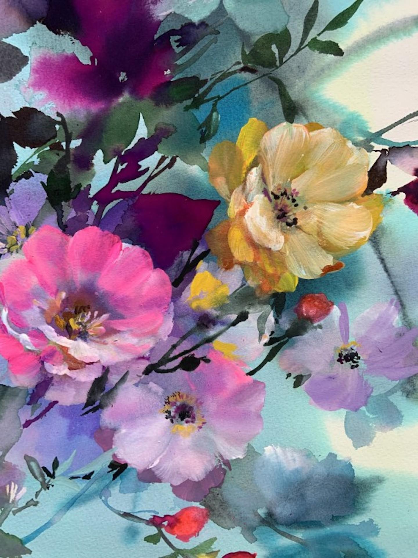 Jo Haran, Floral Essence, Original Colourful Floral Painting, Affordable Art For Sale 1