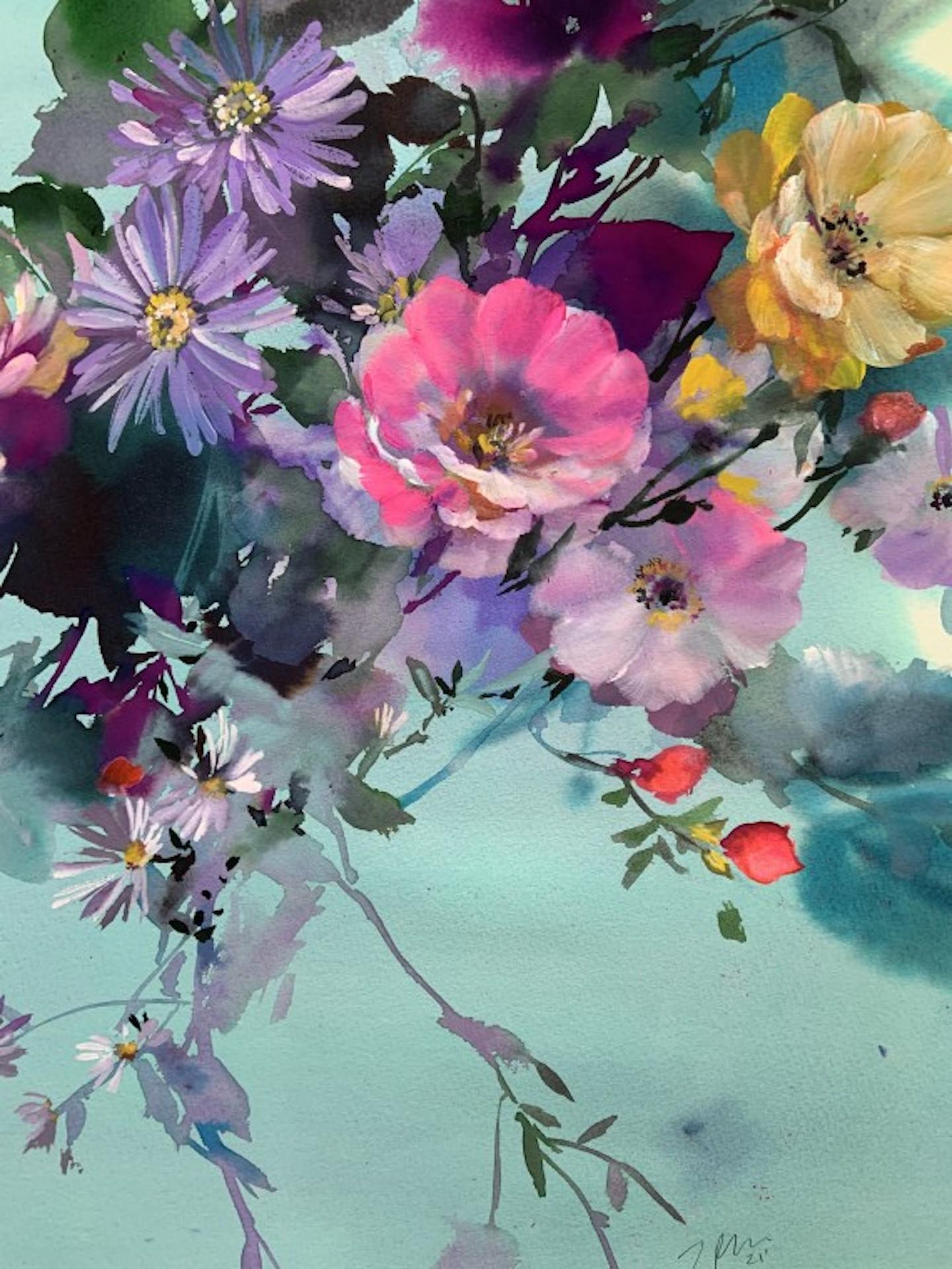 Jo Haran, Floral Essence, Original Colourful Floral Painting, Affordable Art For Sale 2