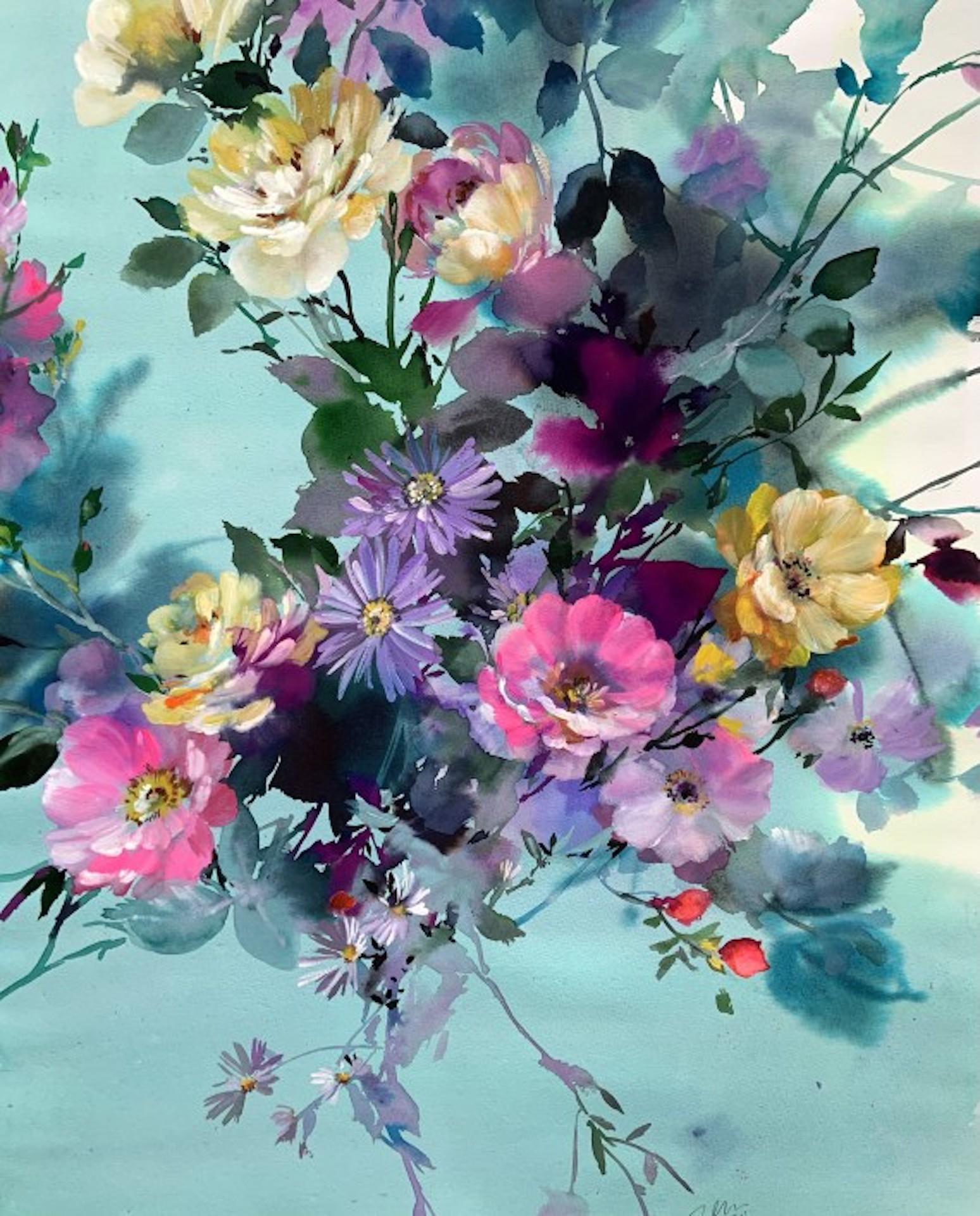 Jo Haran, Floral Essence, Original farbenfrohes geblümtes Gemälde, preiswerte Kunst